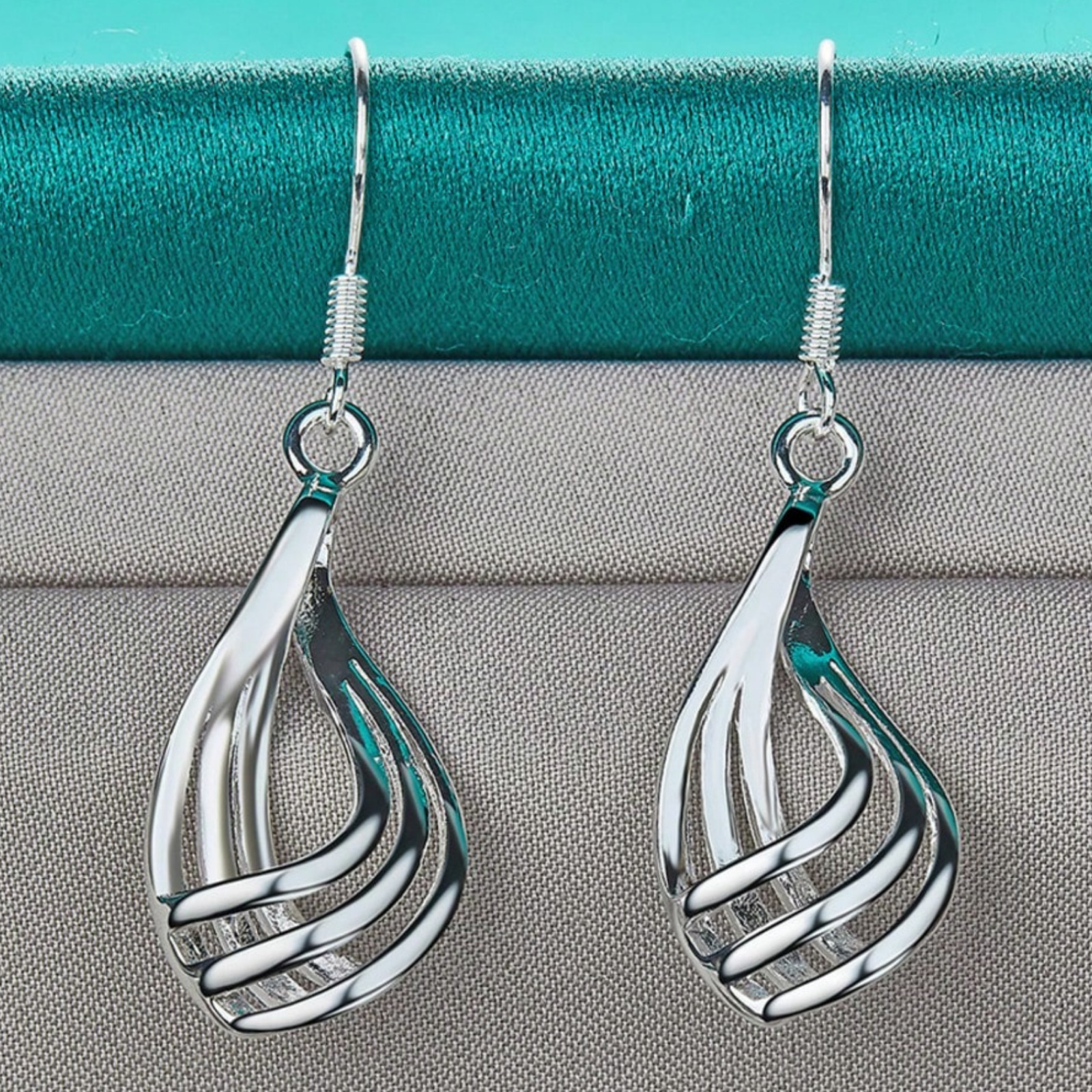 925 Sterling Silver Plated Teardrop Dangle Earrings Twisted Wave Women Jewelry