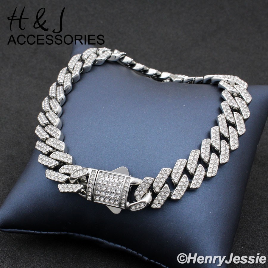 8.5″MEN Stainless Steel 12mm Silver ICY CZ Miami Cuban Curb Chain Bracelet*B171