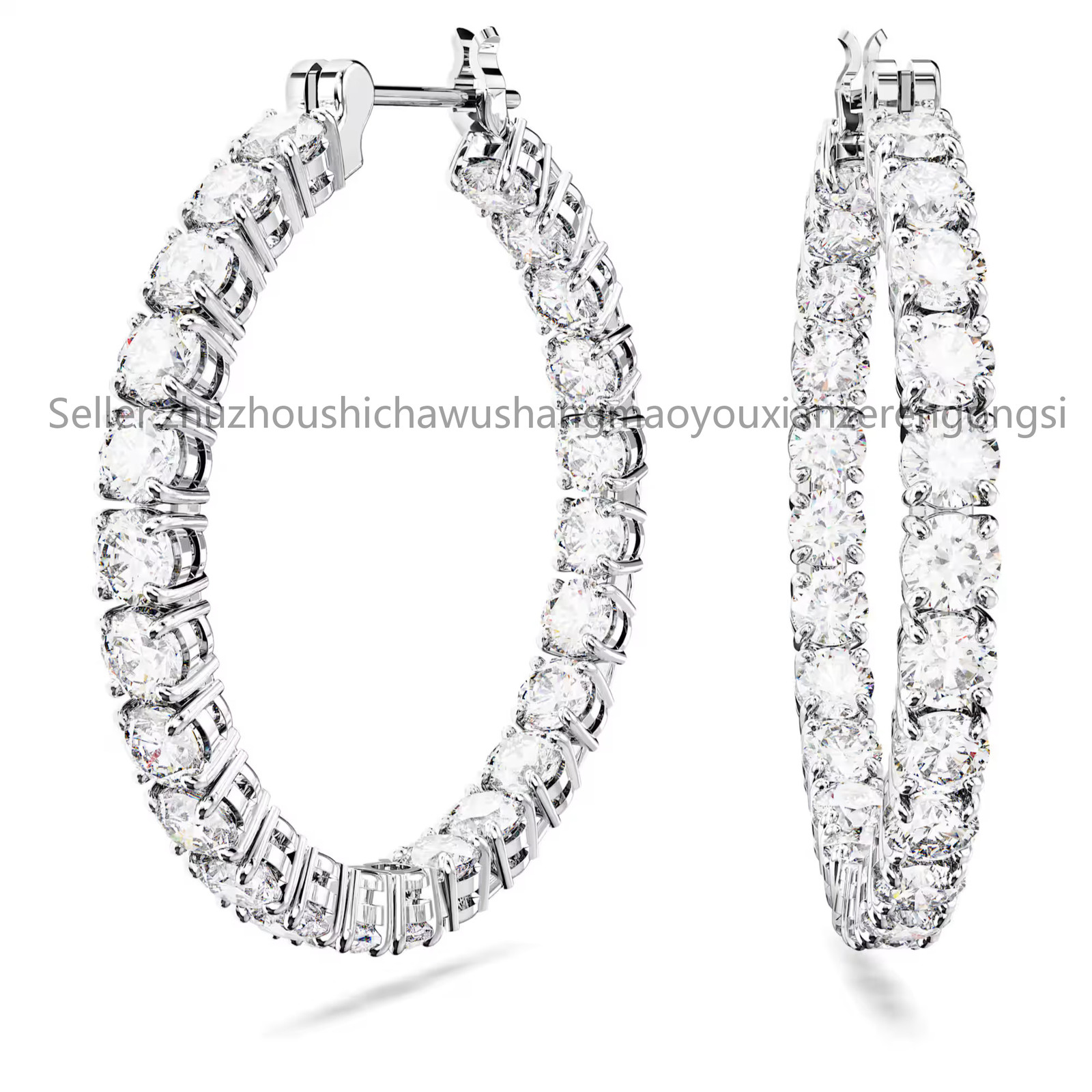 Matrix White Rhodium Plated Hoop Earrings Round Cut New
