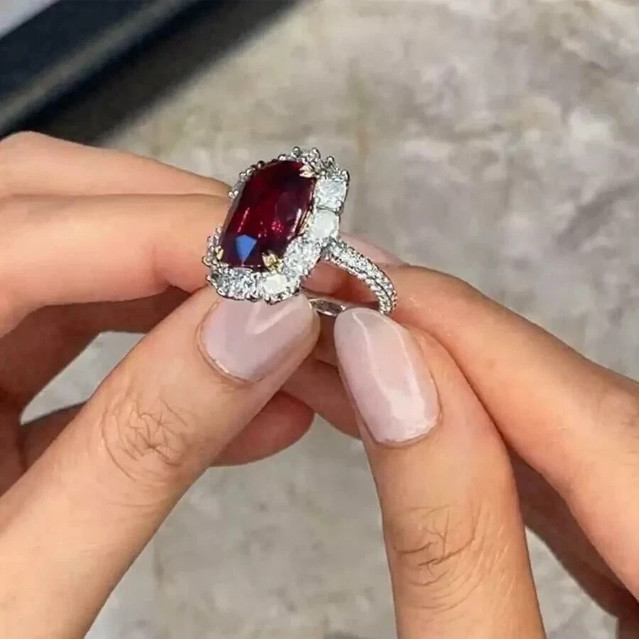 5.00 Ct Cushion Cut Natural Ruby Diamond Engagement Ring 14K Solid White Gold 6