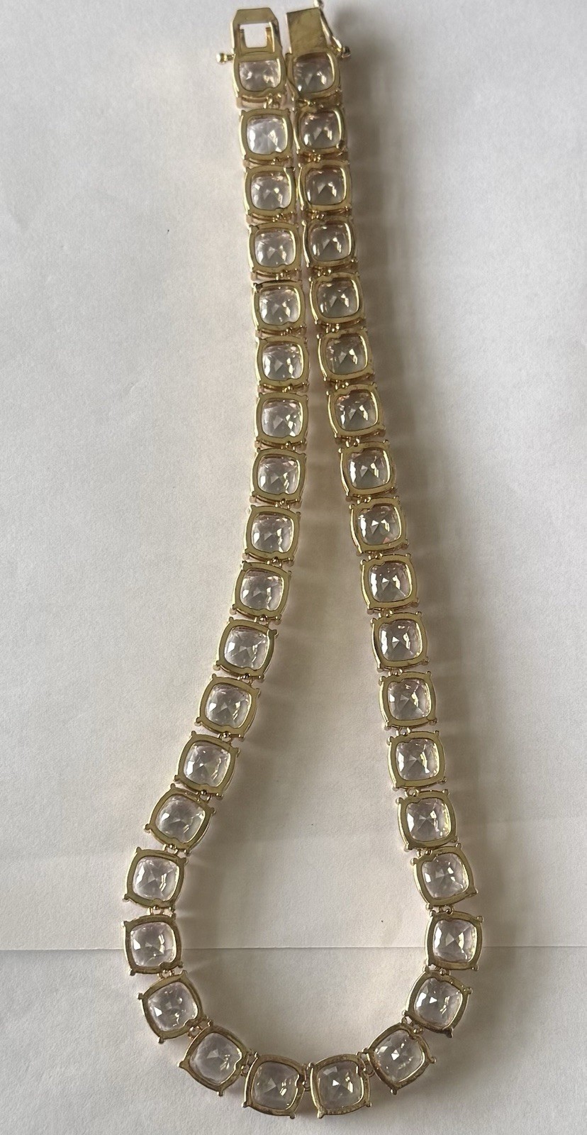 Bright Gold Tone Square Clear Crystal cushion Cut tennis 16 Inch Choker