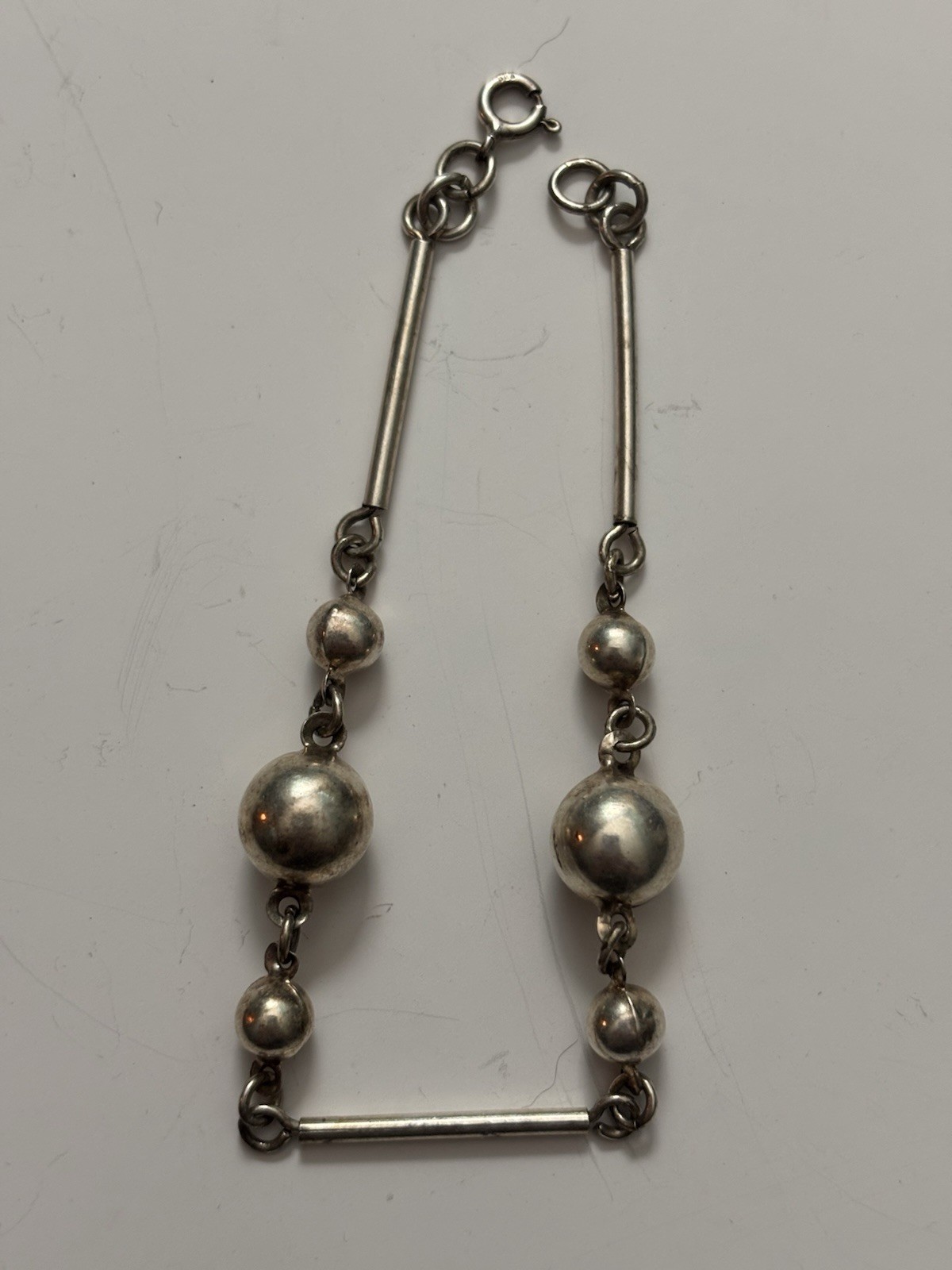 Vintage Sterling Silver Bar and Ball Modernist Bracelet 7.25 Inches