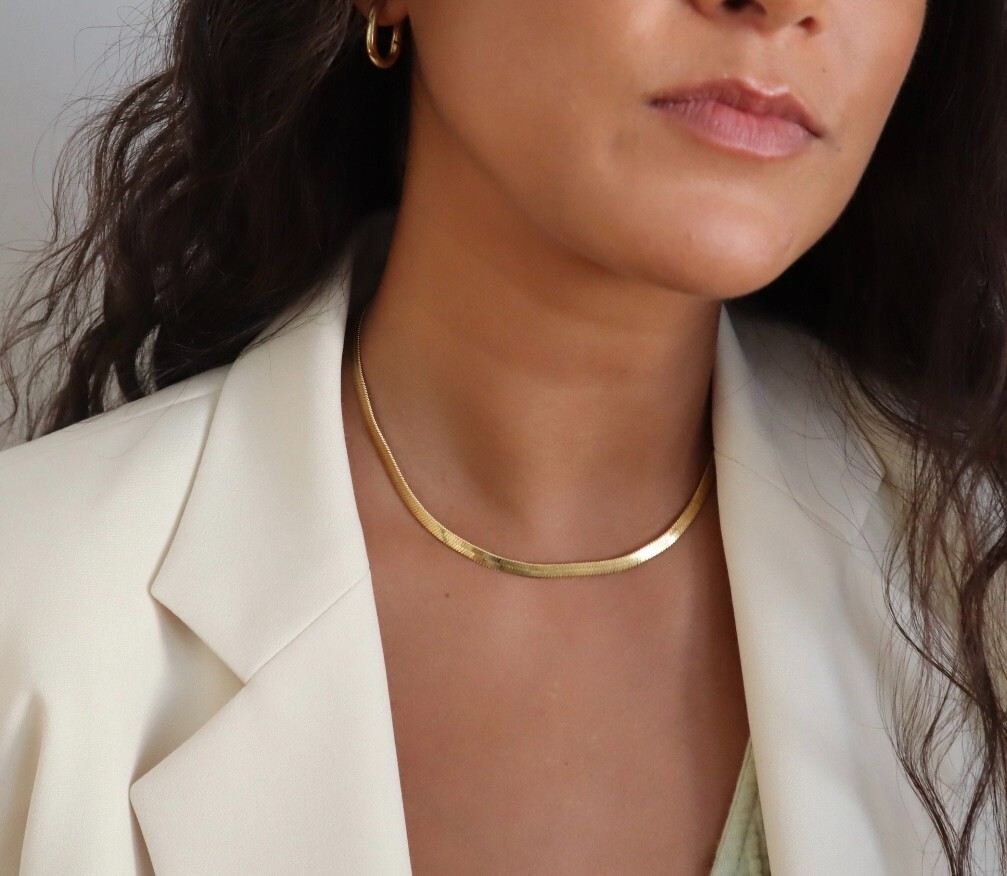 14K Gold Plated Sterling Silver 925 Flat Chain Necklace Italian Silver Jewelry