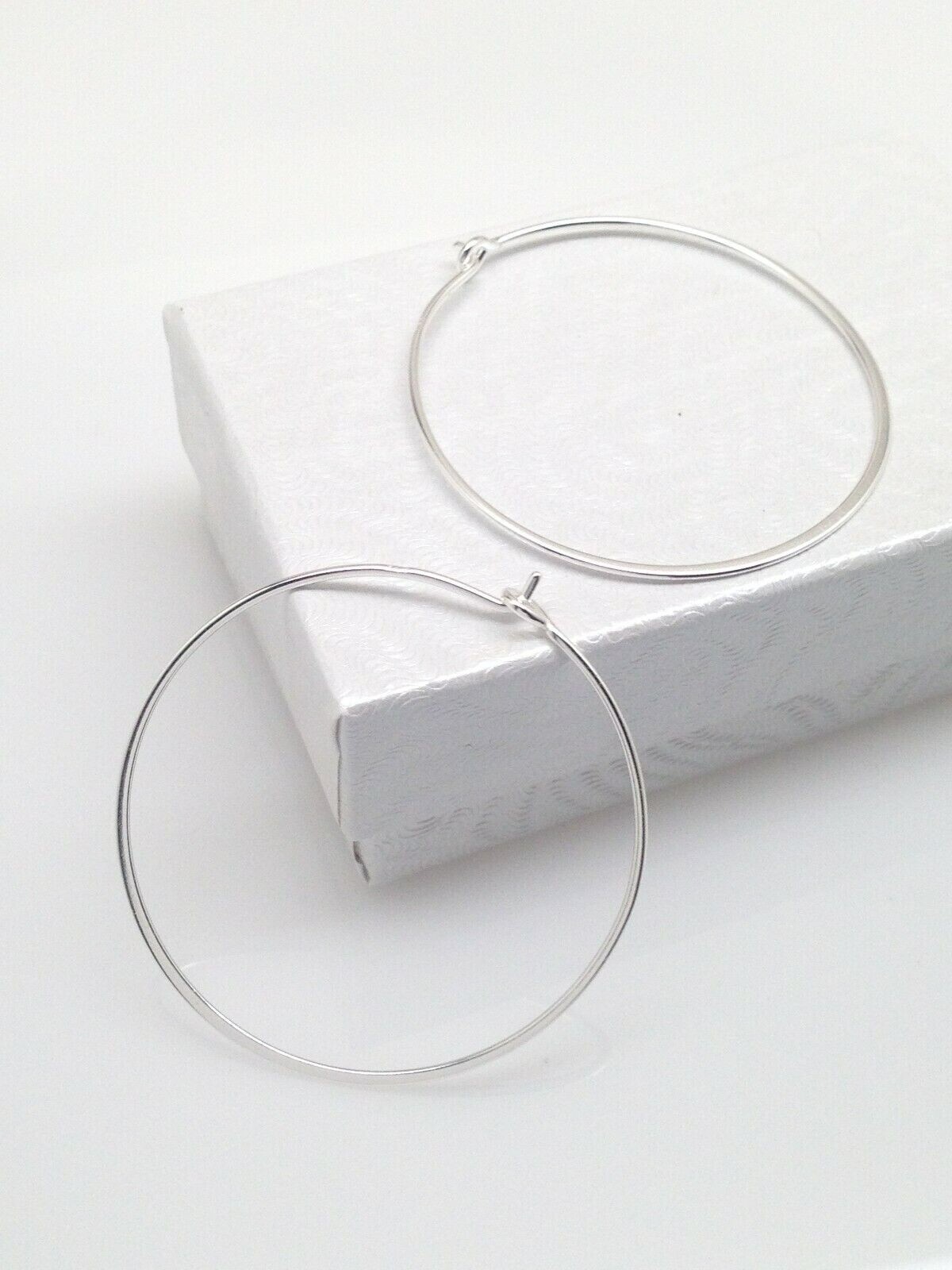 925 Sterling Silver Plain Hoop Earrings THIN Wire Medium Hoops Womens Girls 36mm