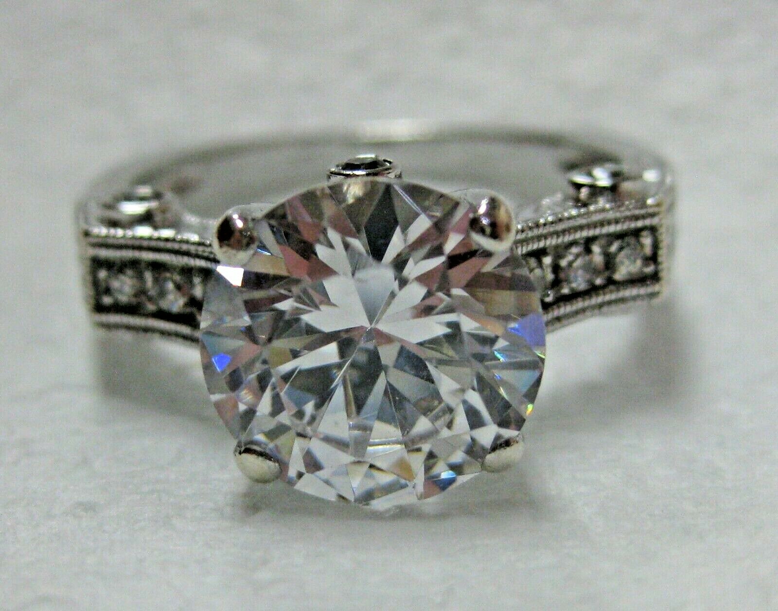 Sterling Silver Engagement Ring Wedding Solitaire with Accents CZ Size 9