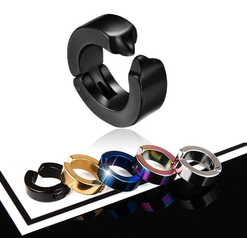 Non-Piercing Clip On Fake Men Women Ear Stud Cuff Hoop Earrings Stainless Steel