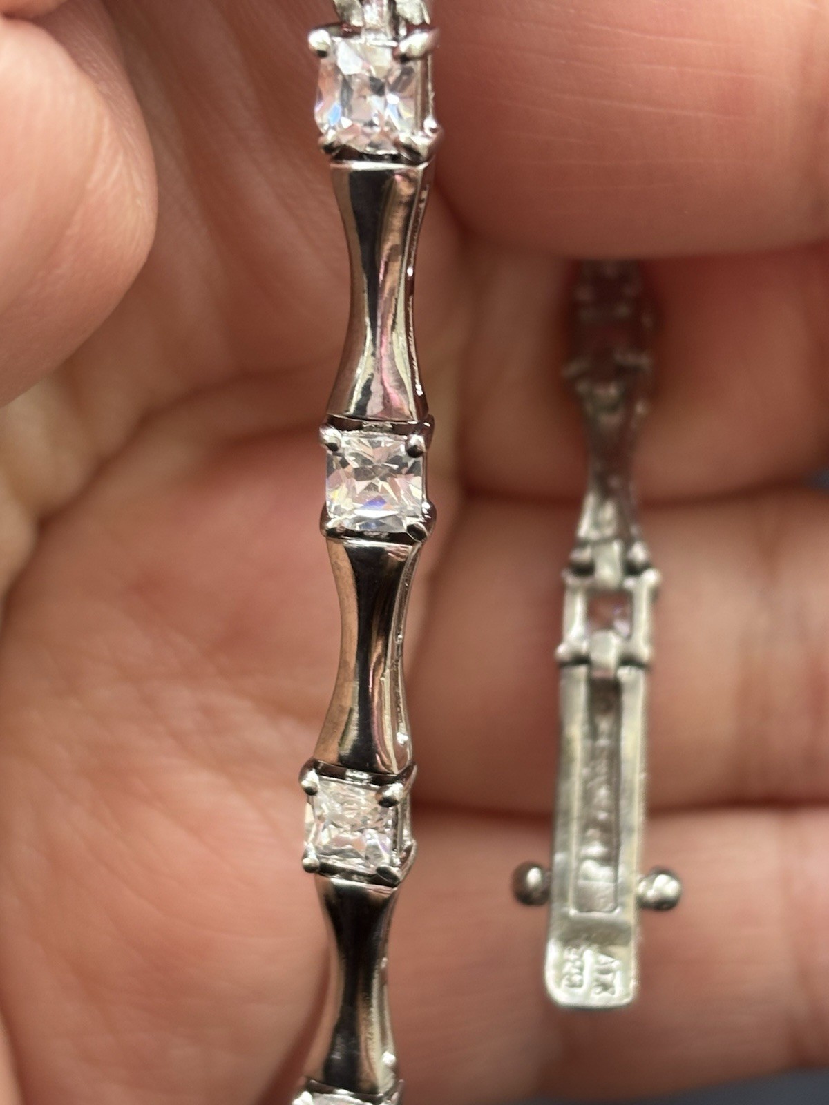 Vintage 925 Sterling Silver Princess Cut CZ Tennis Bracelet 7.5”