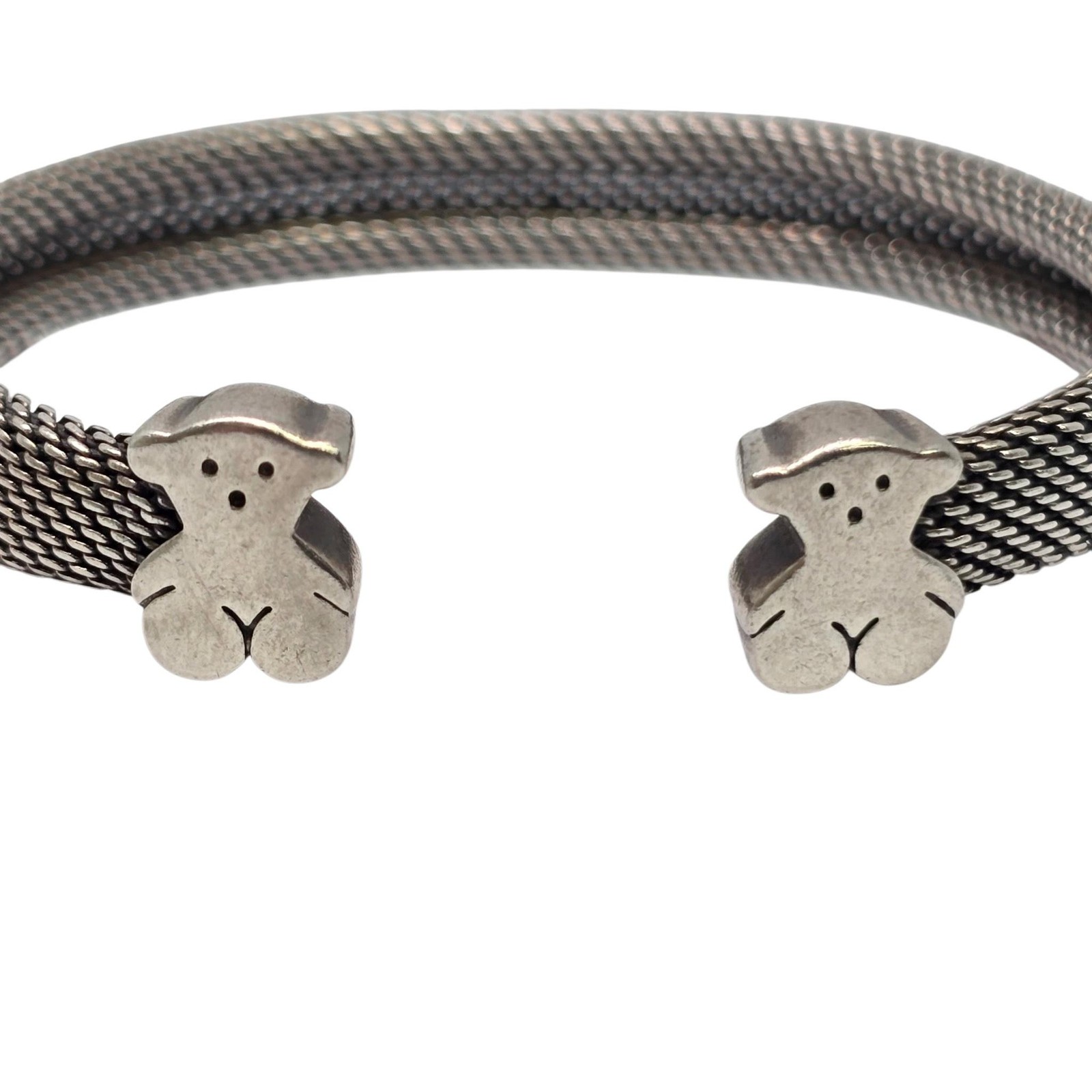 Tous Sterling Silver Bear Motif Mesh Cuff Bracelet #25647