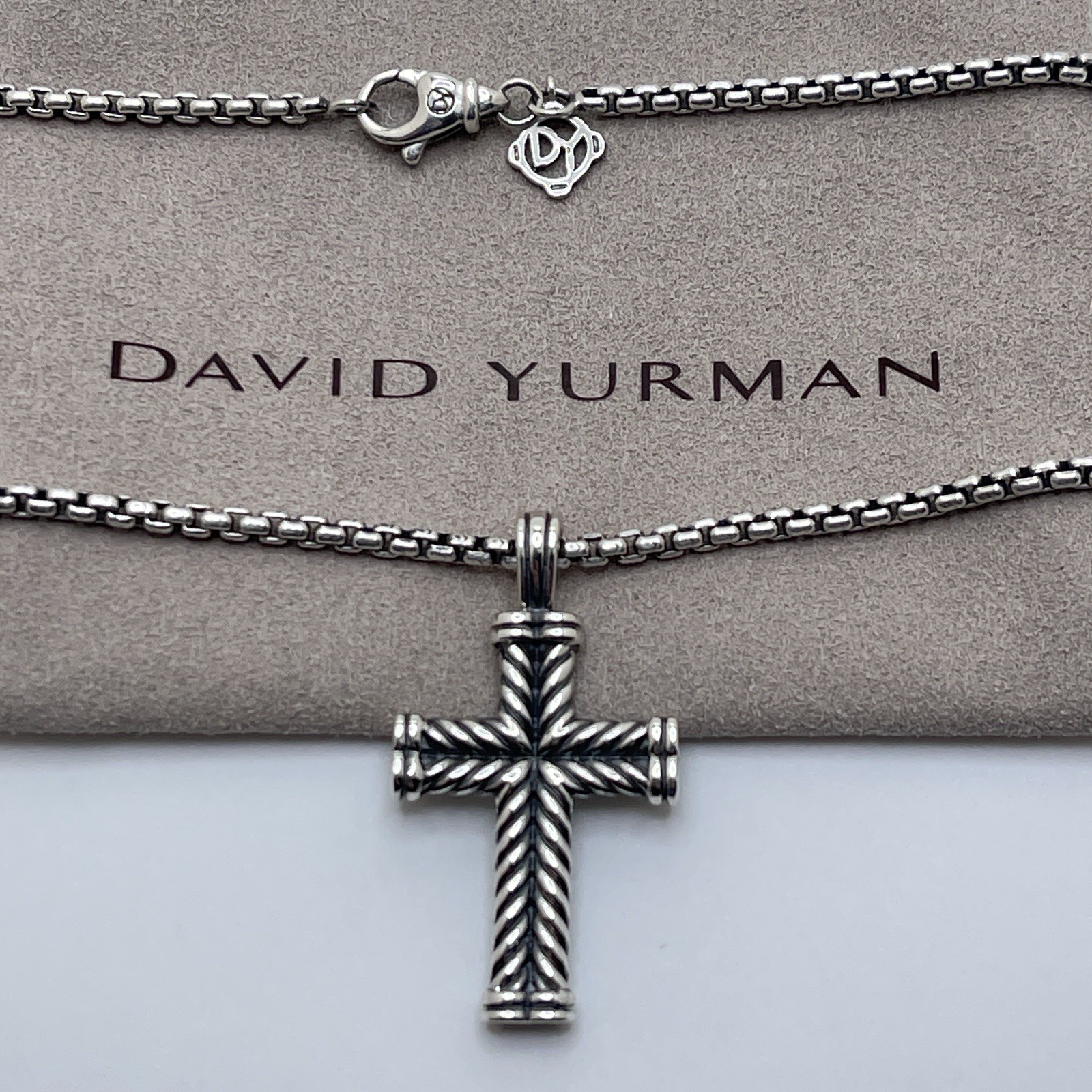 David Yurman Sterling Silver Chevron Cross Pendant & Chain 20”