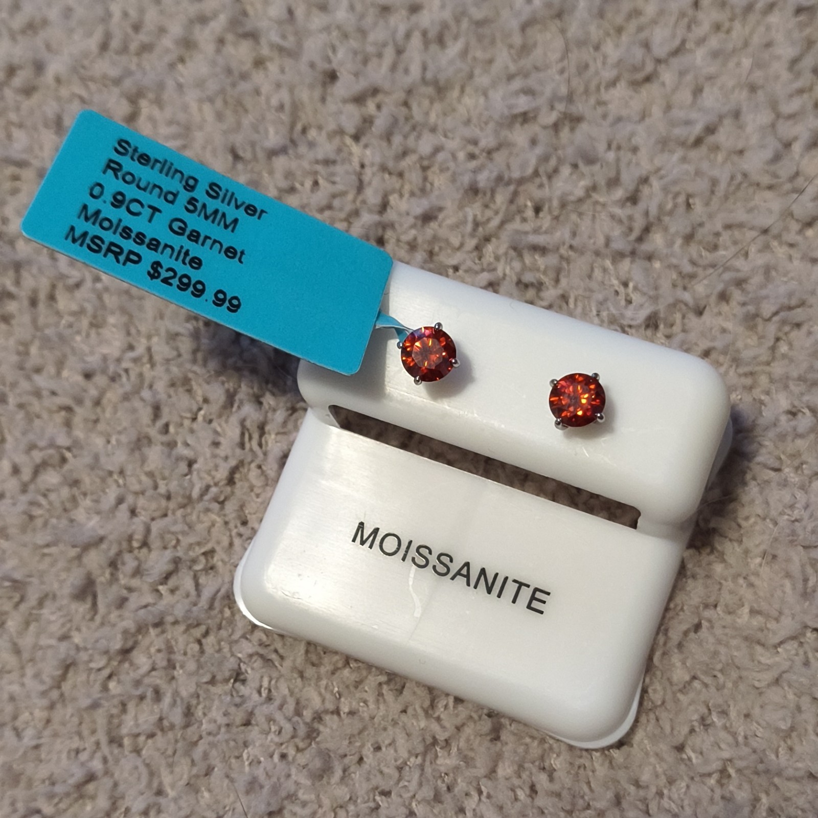 Garnet Red Moissanite .9 CT Stud Earrings 5mm Sterling Silver GRA Certified