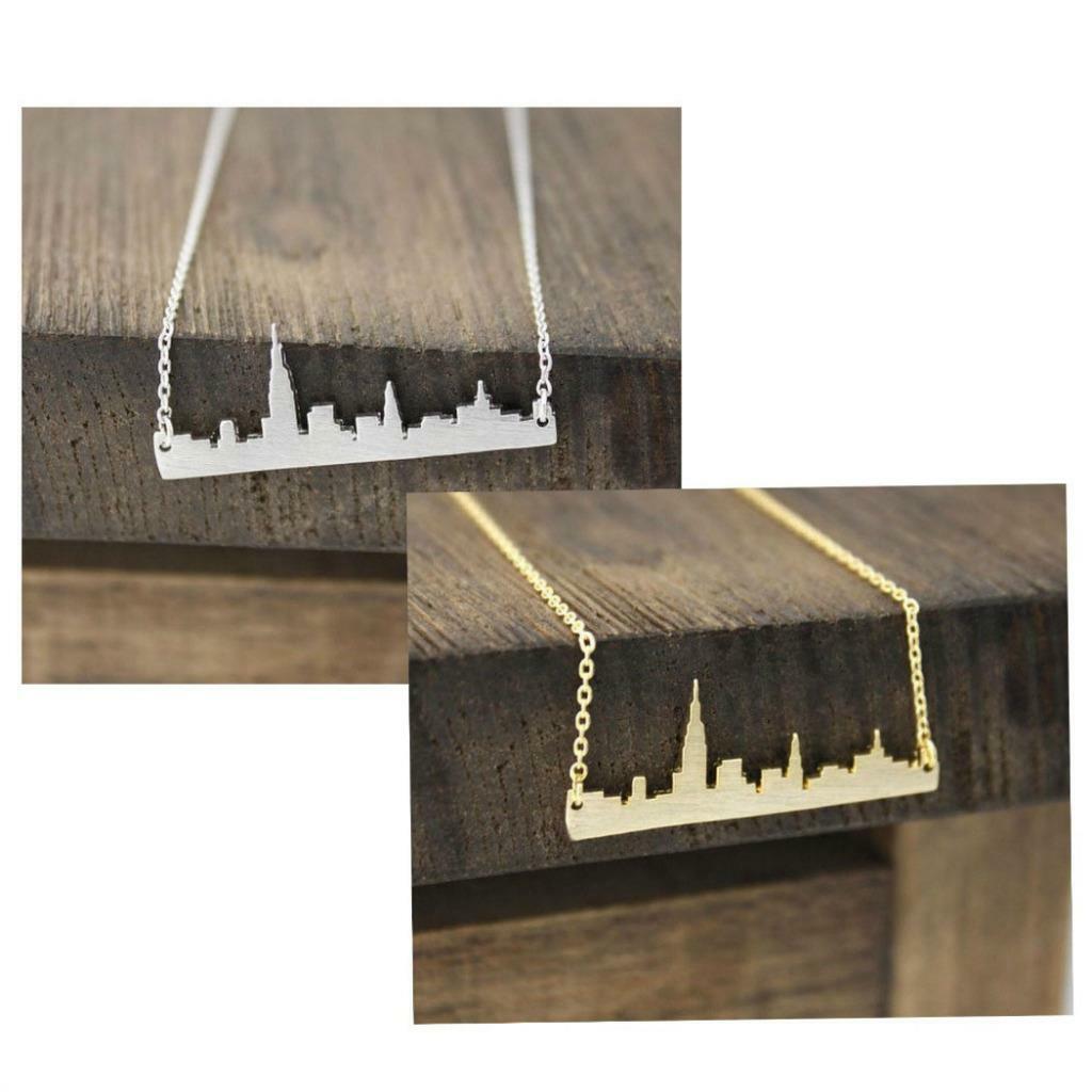 NEW YORK SKYLINE NECKLACE 1.25″ Small Tiny Pendant Cityscape City Scape Jewelry