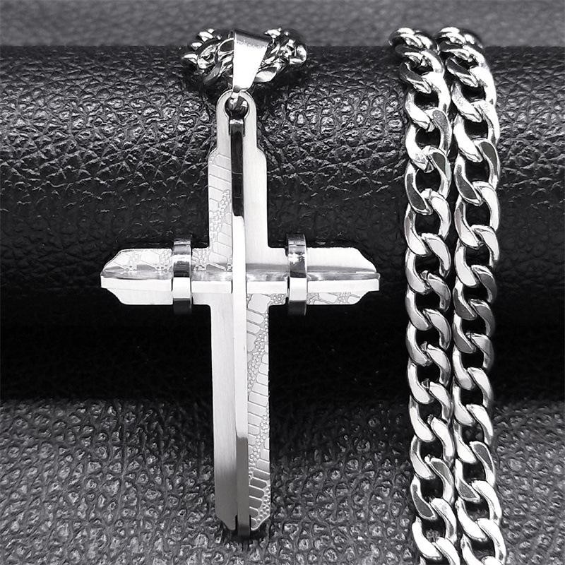 316l Stainless Steel 3d Cross Necklace Pendant Men Gold Silver Jewelry Gift