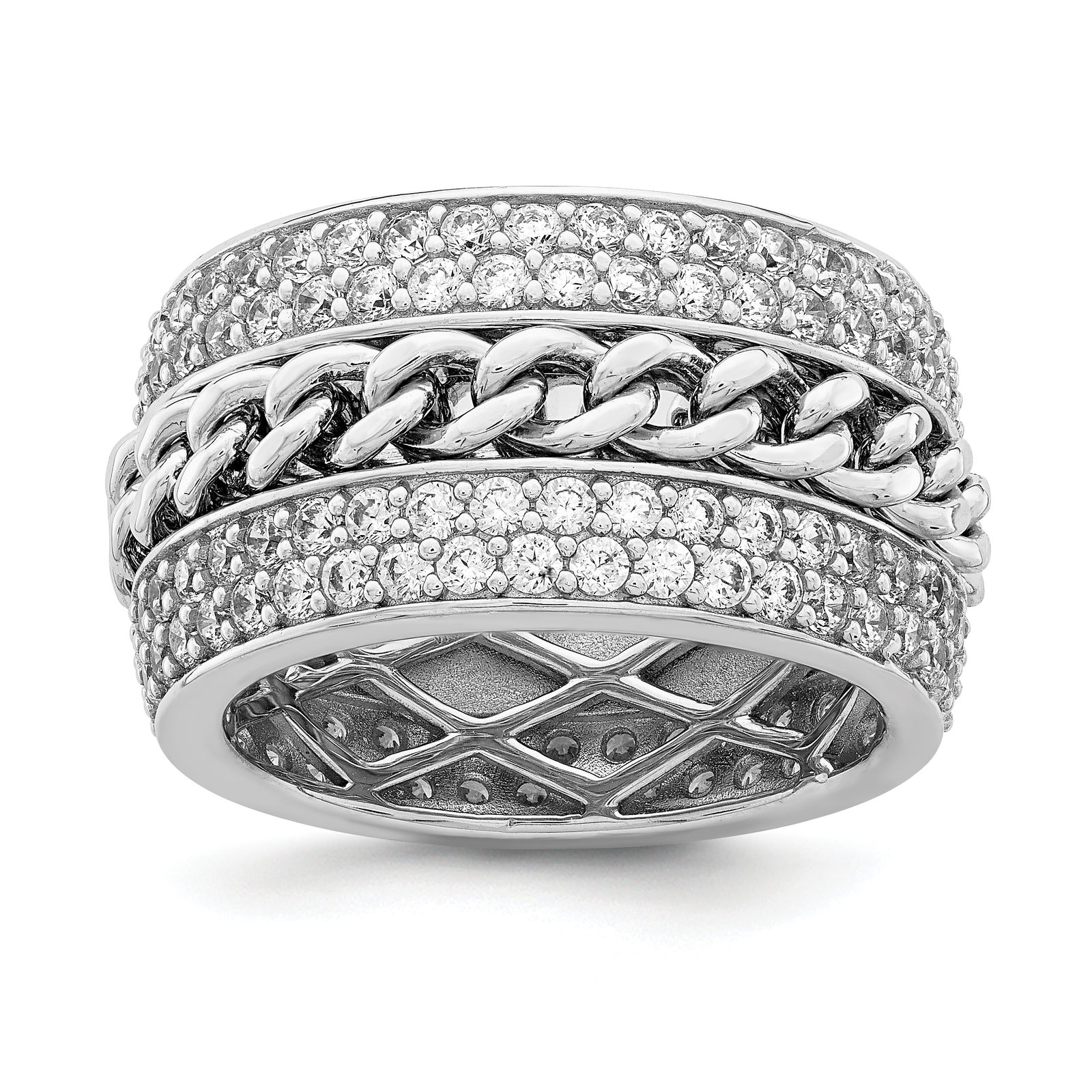 Silver CZ Spinning Chain Center Ring QR7099