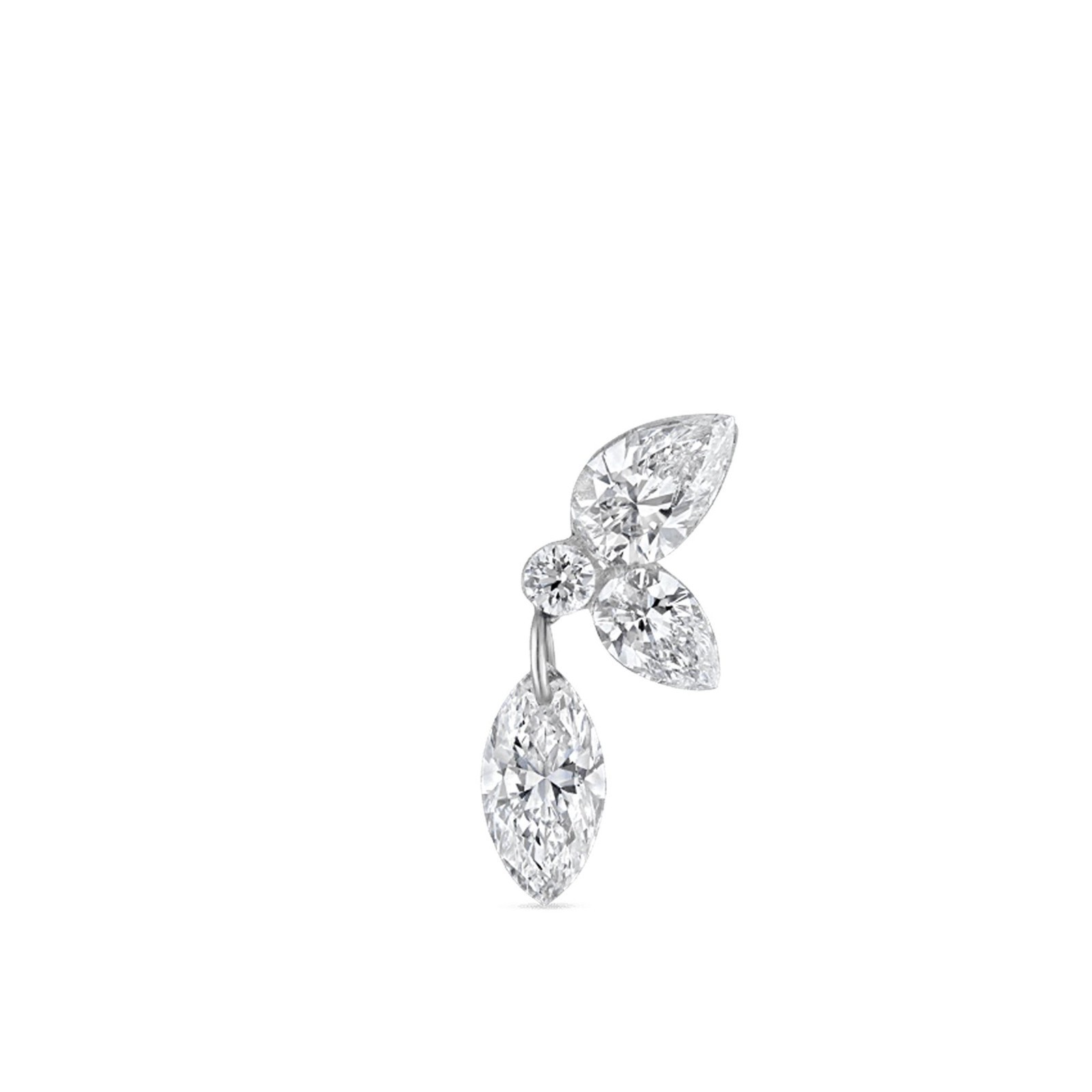 Floating Marquise Moissanite Helix Stud 925 Sterling Silver Flat Back