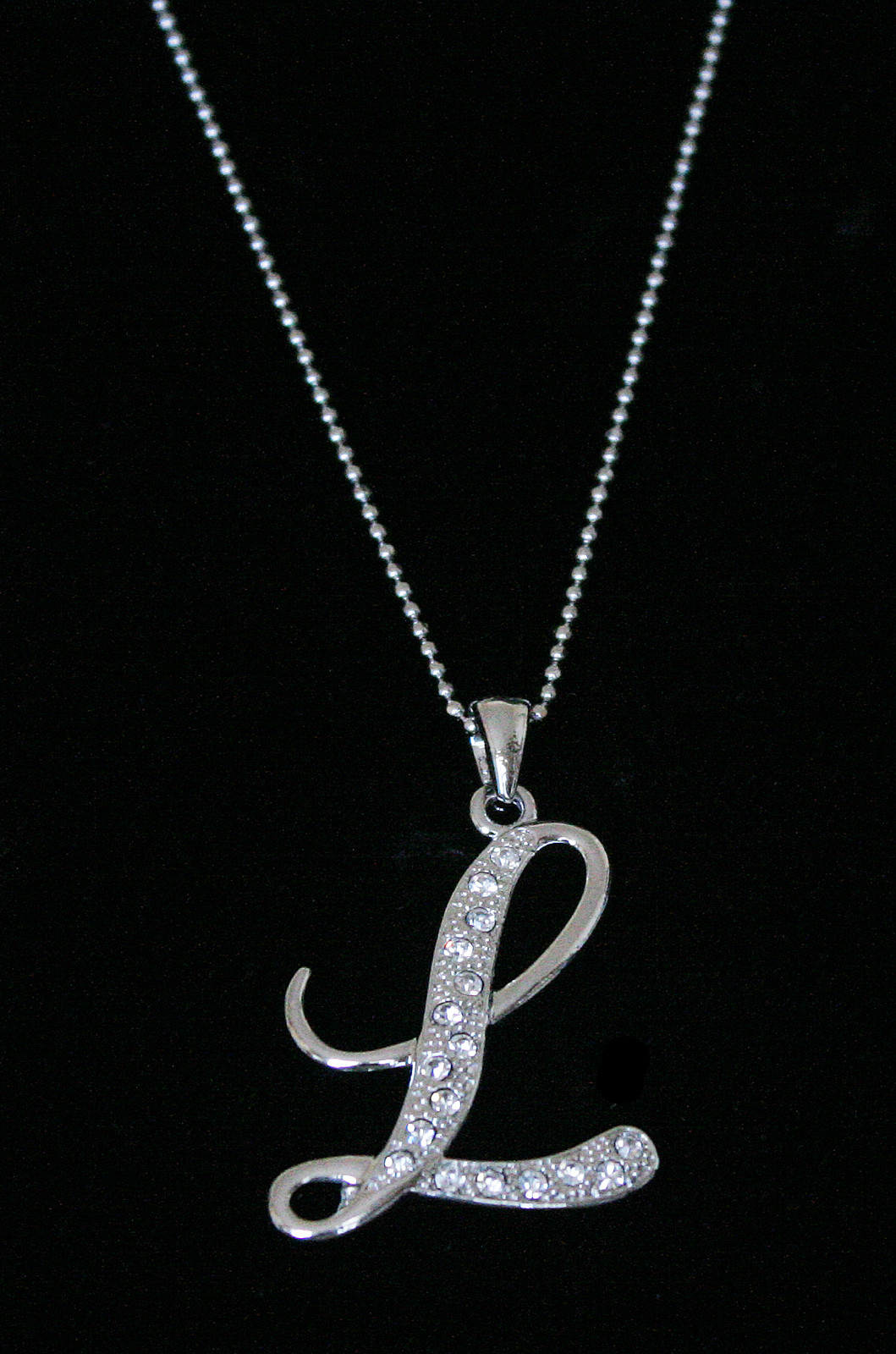 “L” LETTER INITIAL ALPHABET PENDANT CHARM NECKLACE CLEAR CRYSTALS LARGE SILVER T