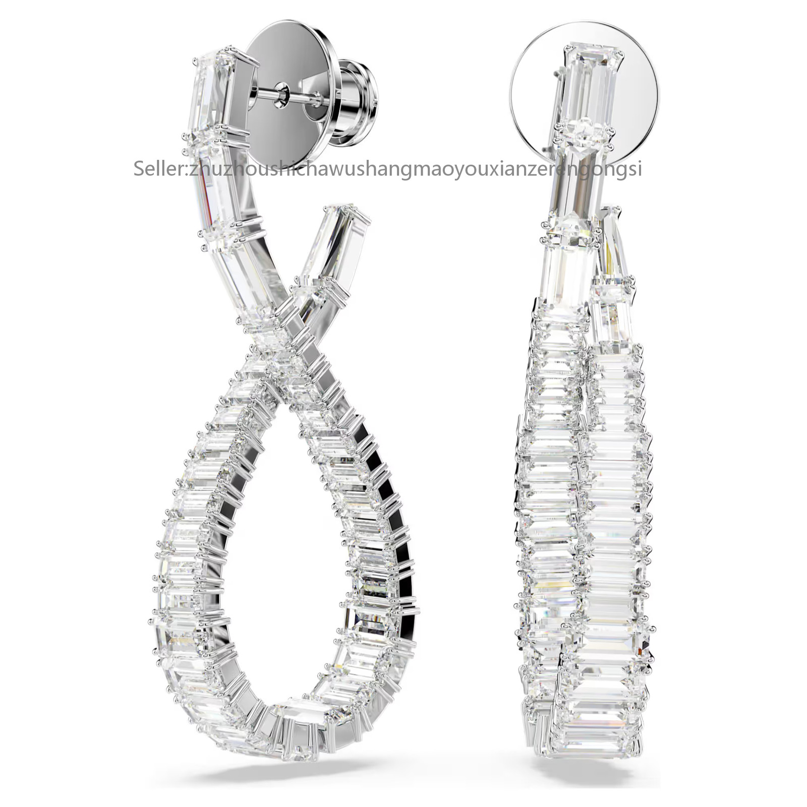 Hyperbola White Rhodium Plated Drop Earrings Infinity New