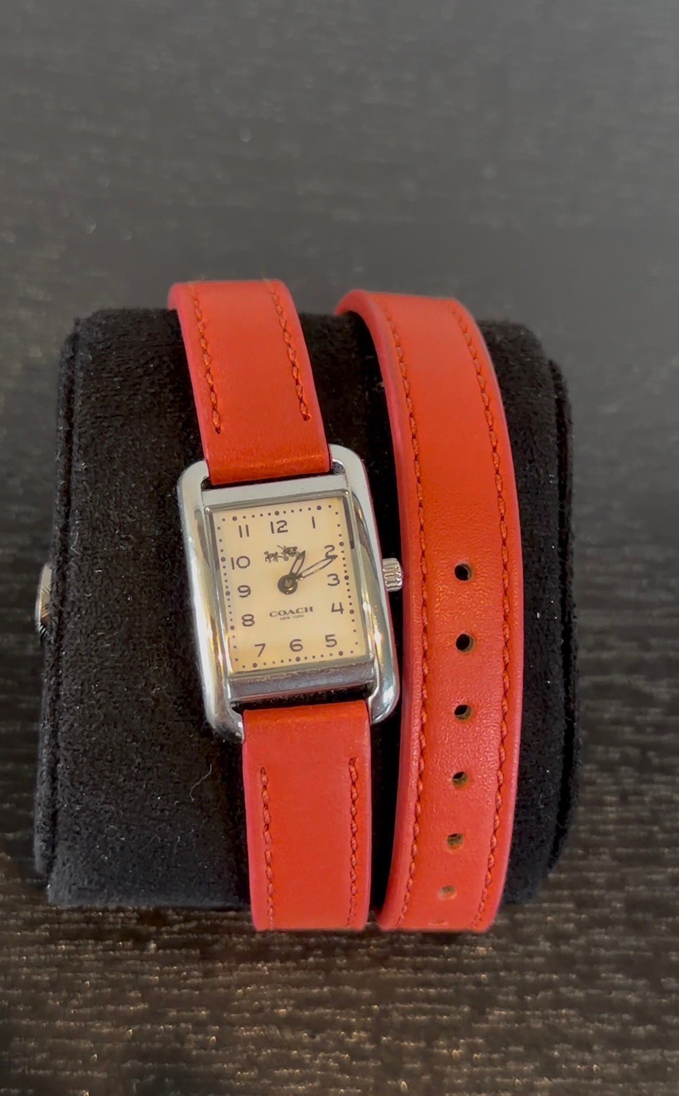 COACH Thompson White Dial Leather Red Watch 16” strap (Has New Battery)
