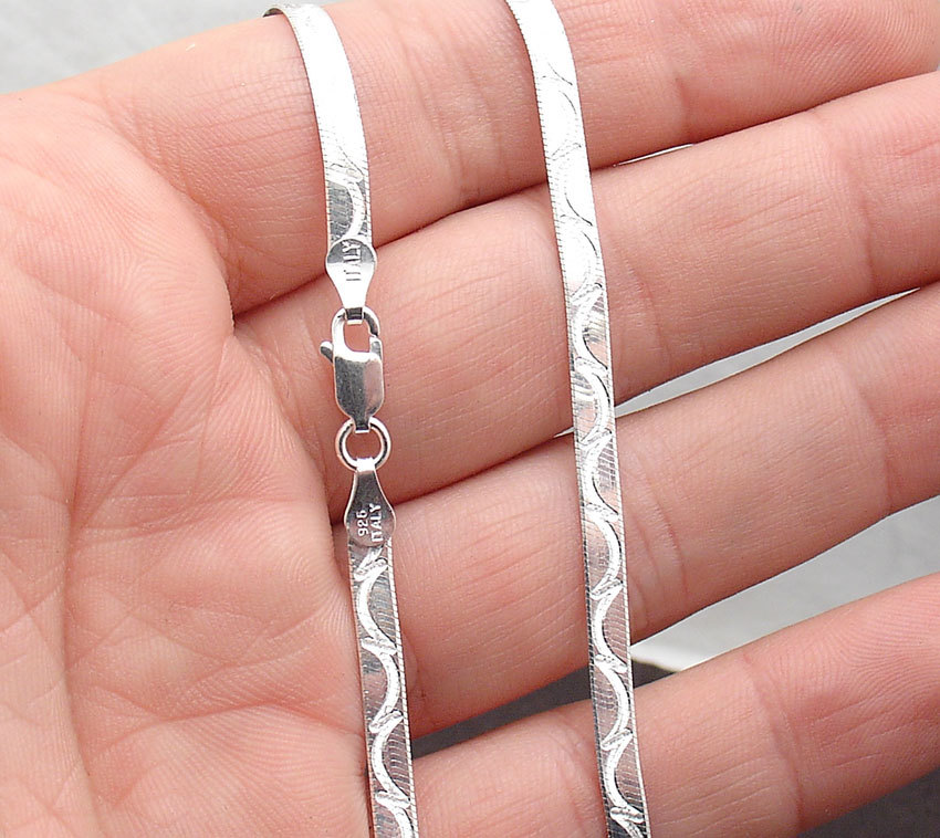 16″ Reversible Boomerang Design Herringbone Chain Necklace Solid 925 Silver