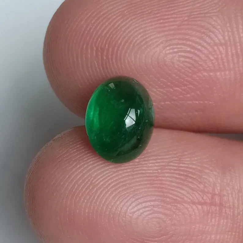 9X7MM Vivid Green Emerald Cabochon Polished Natural Zambian Gemstone 2.40 Ct