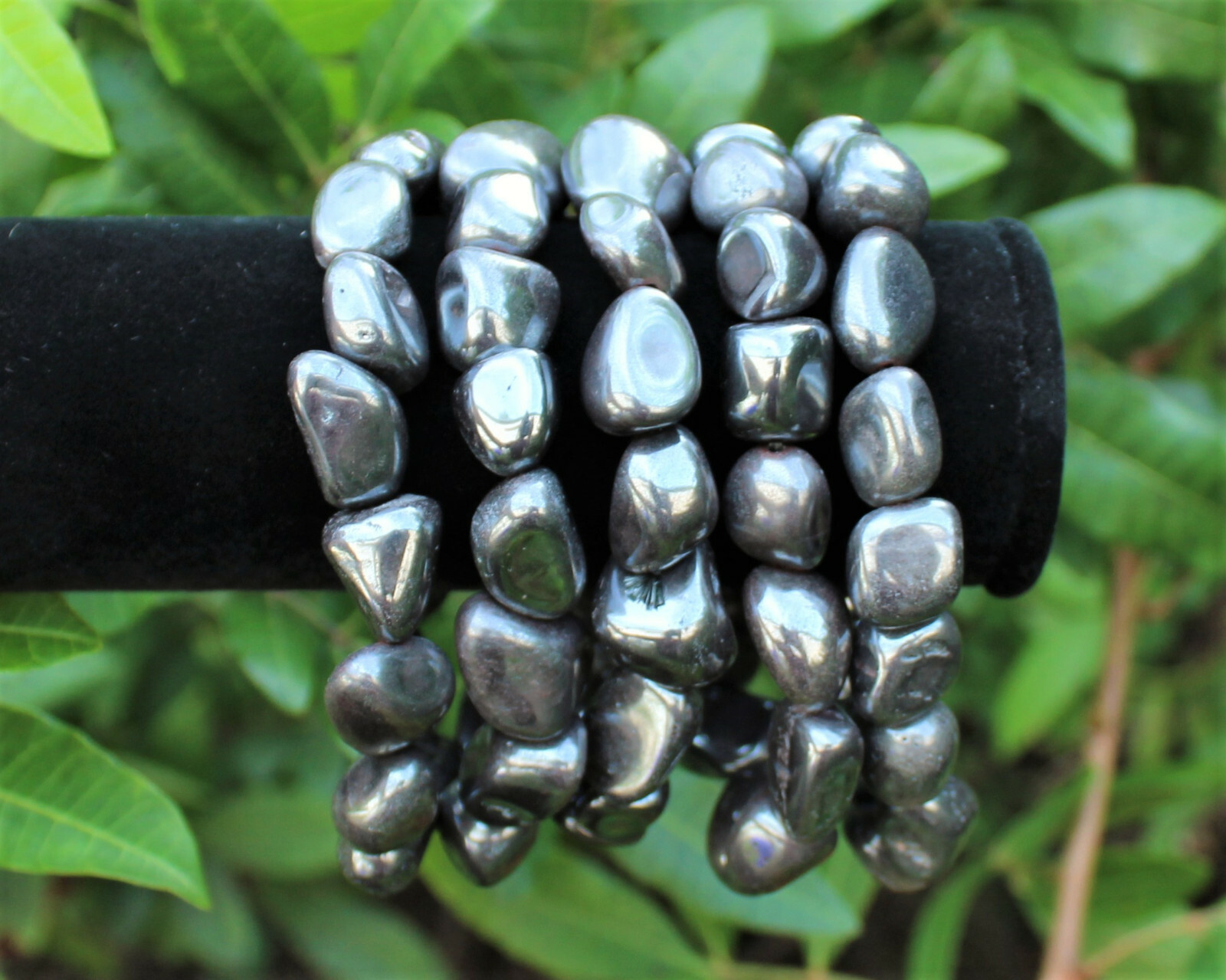 Hematite Tumbled Gemstone Bracelet 6-8 mm Nuggets (Stretch Bracelet, Gift)
