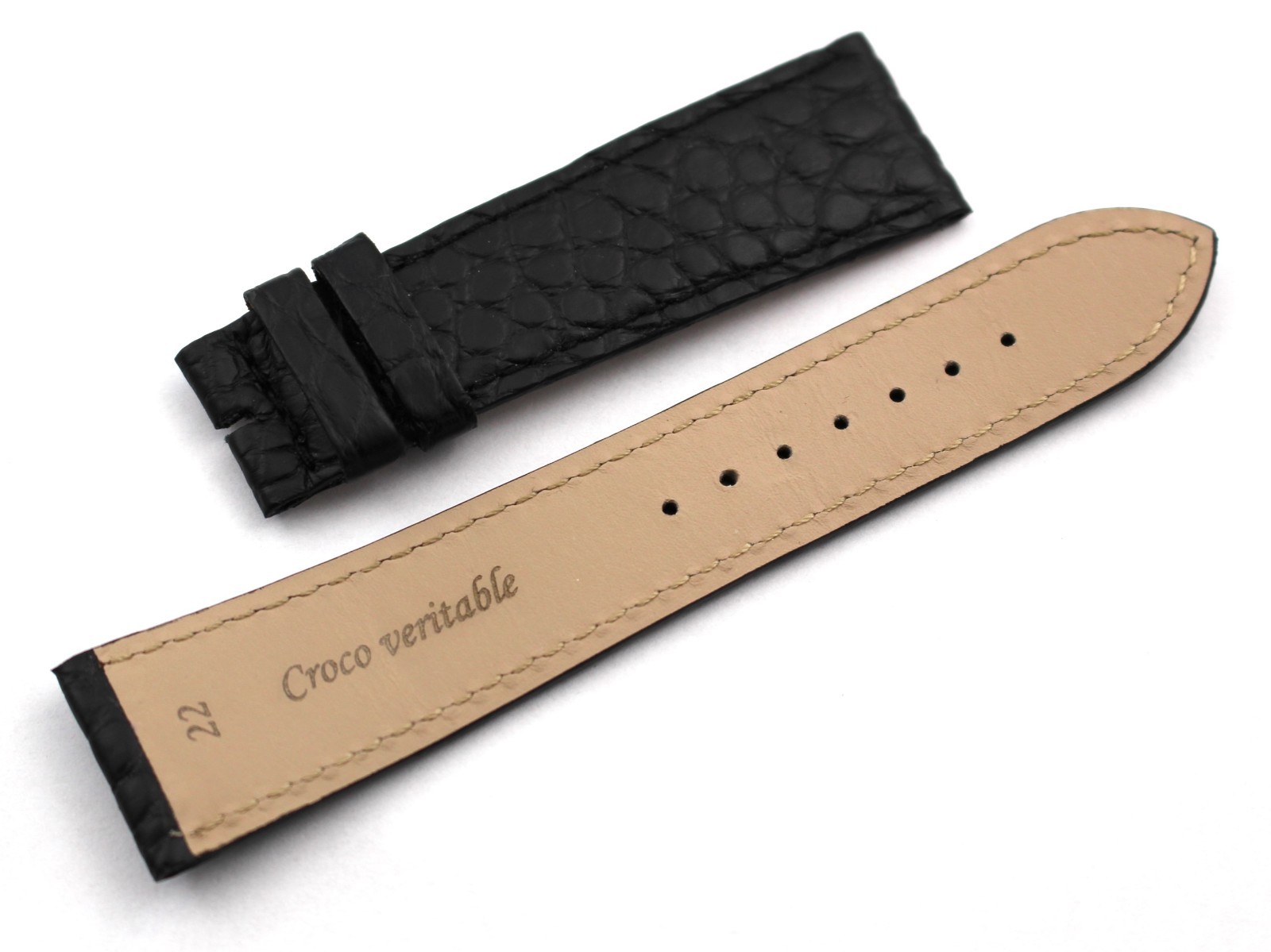 Genuine Black Crocodile Leather Strap 22/18mm Flat Pin Buckle New