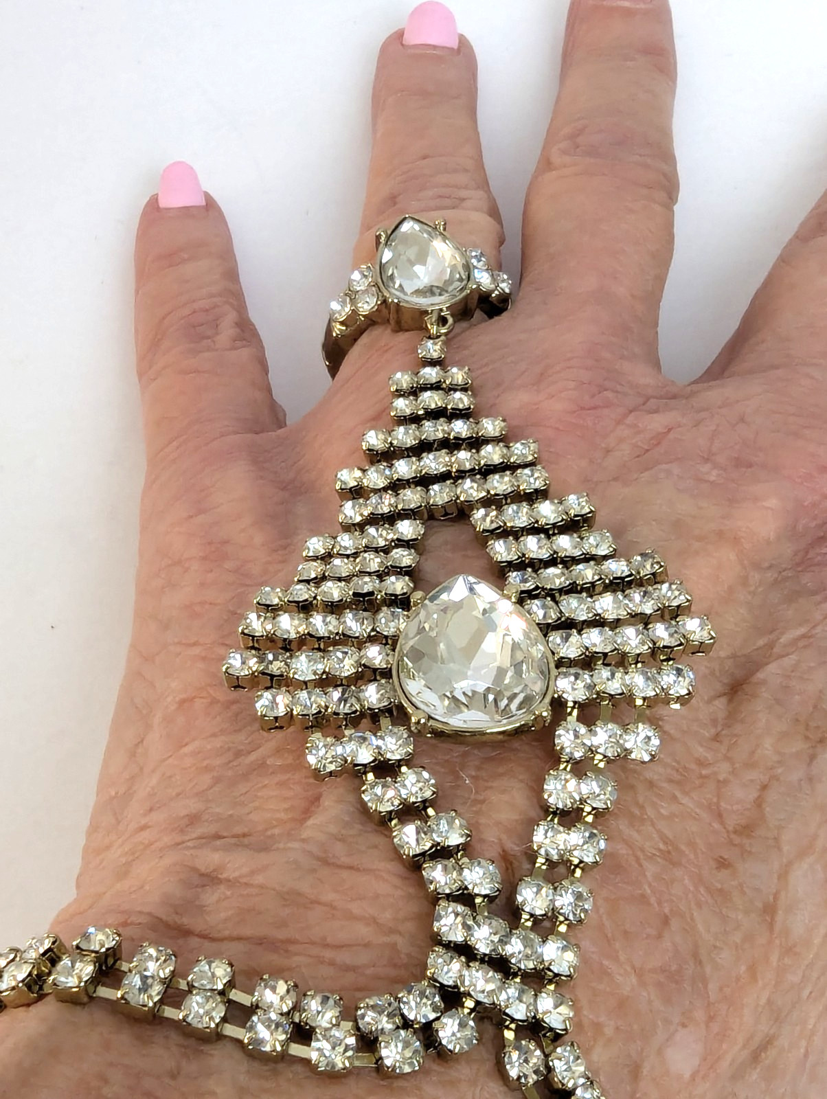 Extreme Glitz Rhinestone Ring and Slave Bracelet Prong Set Stones Elegant Bling
