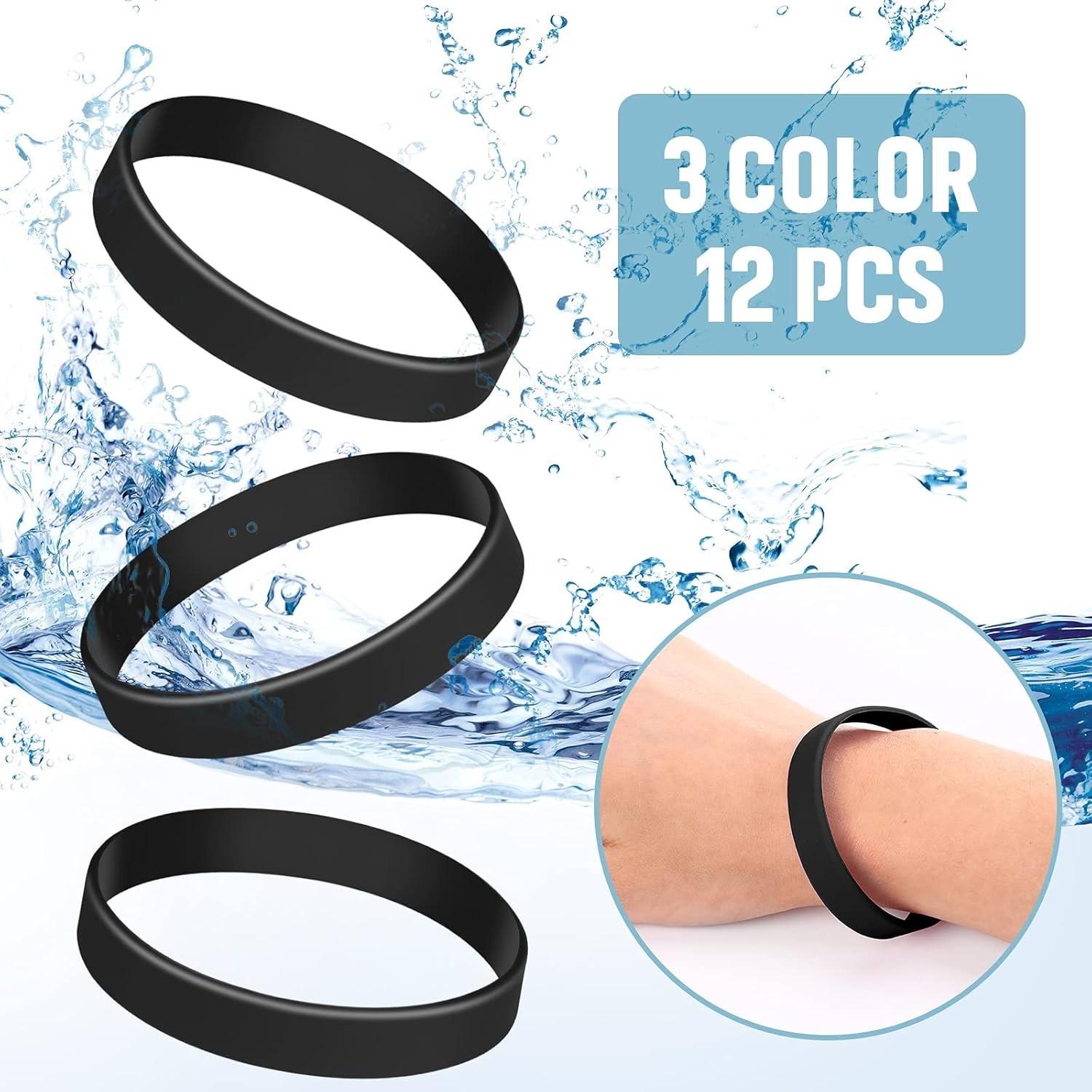 12 Pieces Rubber Bracelets, Solid Color Silicone Wristbands, Multi-Pack Blank Wr