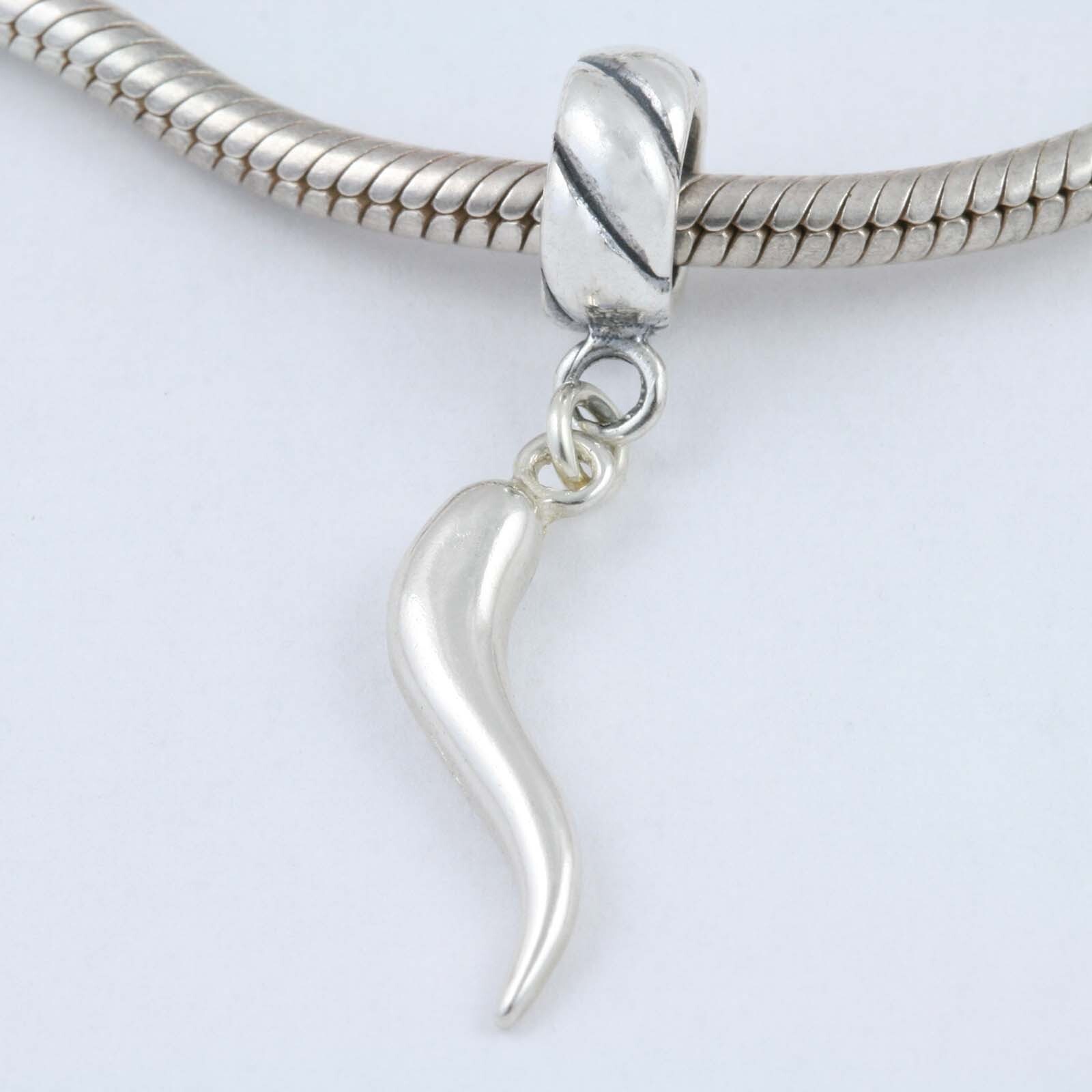Italian Good Luck Horn Corno CornicelIo 925 Sterling Silver European Bead Charm