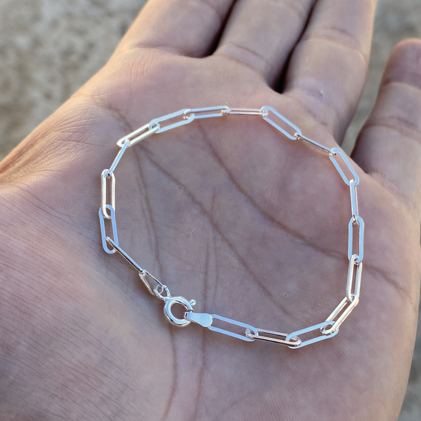 Real Solid 925 Sterling Silver Paperclip Bracelet Italy Paper Clip 6.5″-8″ 3MM
