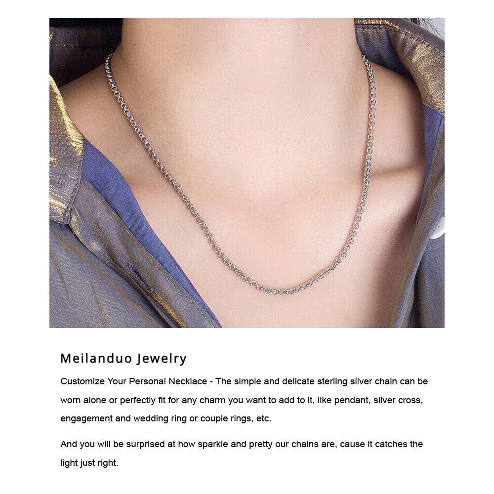 925 Sterling Silver Rolo Round Cable Chain Necklace 3mm 18″-28″ for Women & Men