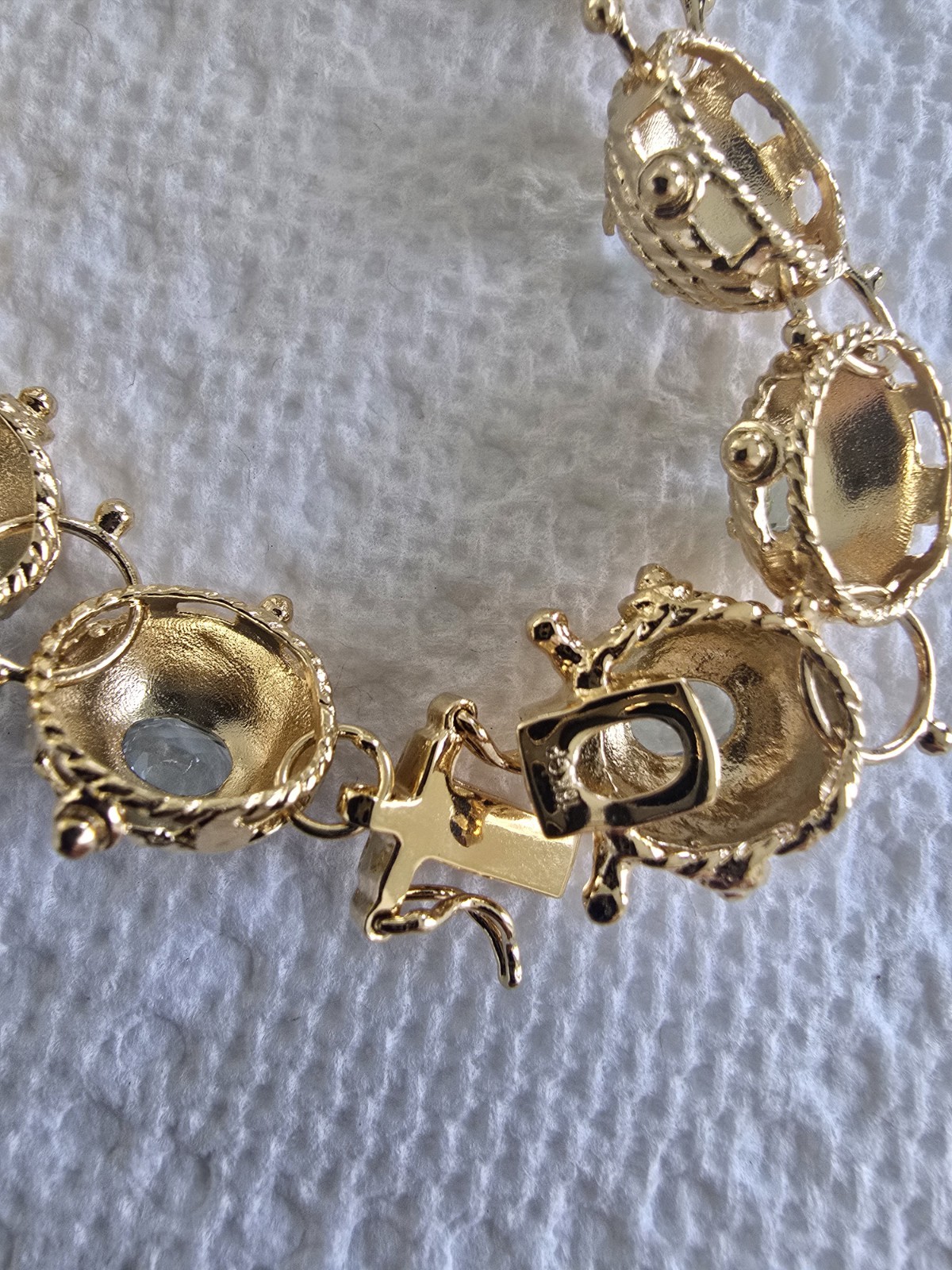 Gold Tone Link Bracelet Oval Blue Topaz Stones