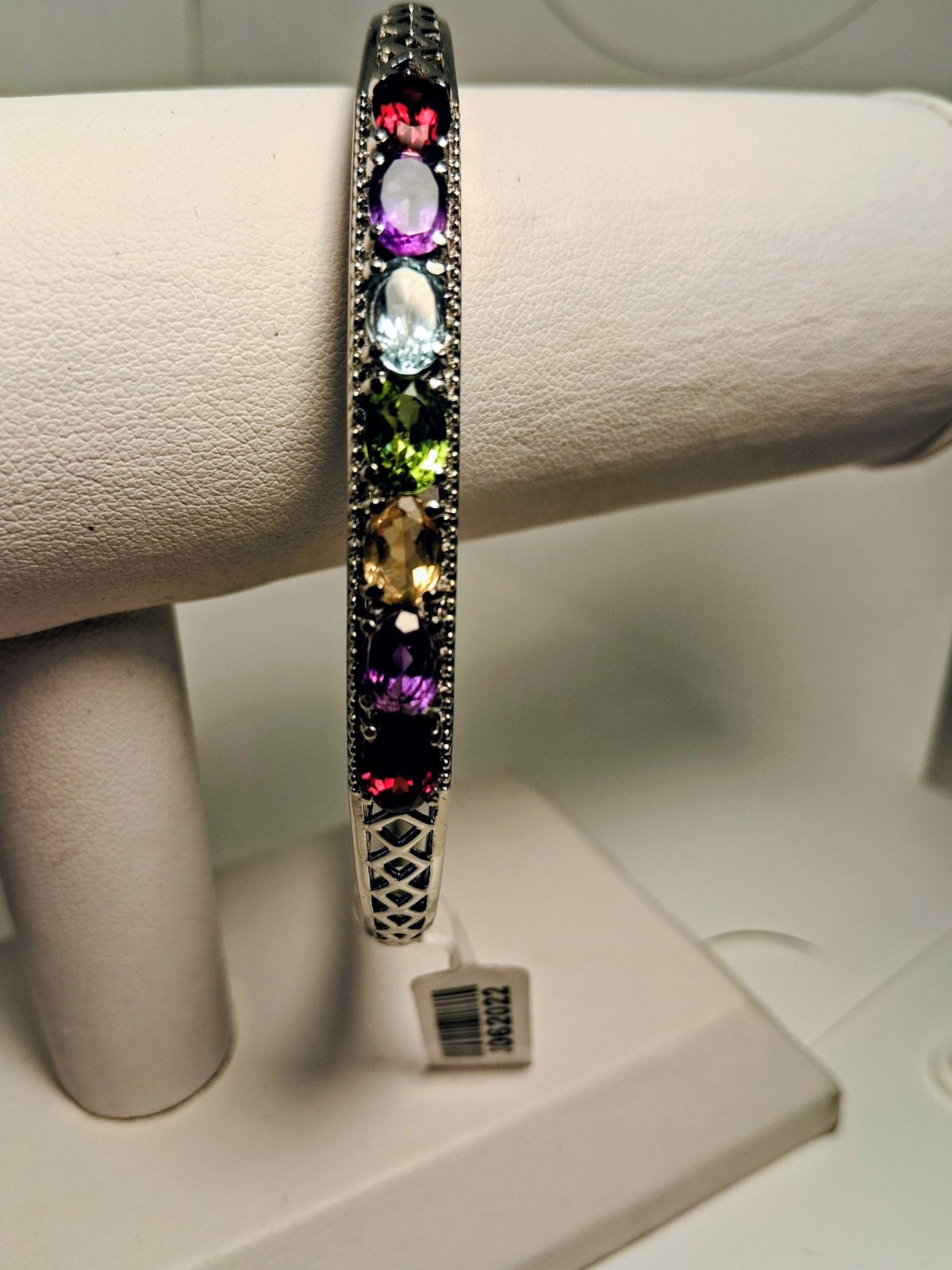 Multi Gemstones Stainless Steel Bangle Bracelet (8.0 in) TGW 5.75 cts.