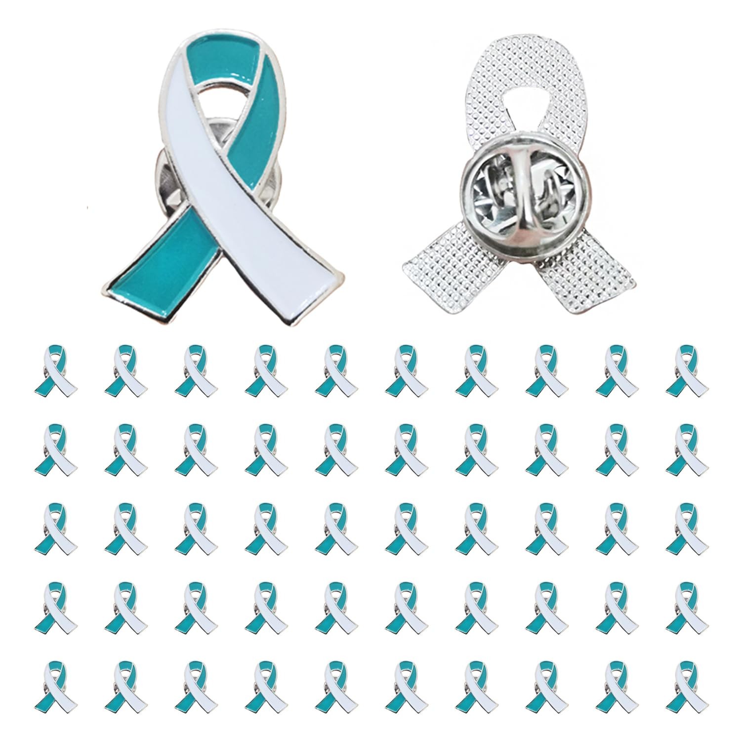 100Pcs Cervical Cancer Awareness Pins Products Teal & White Ribbon Enamel lap
