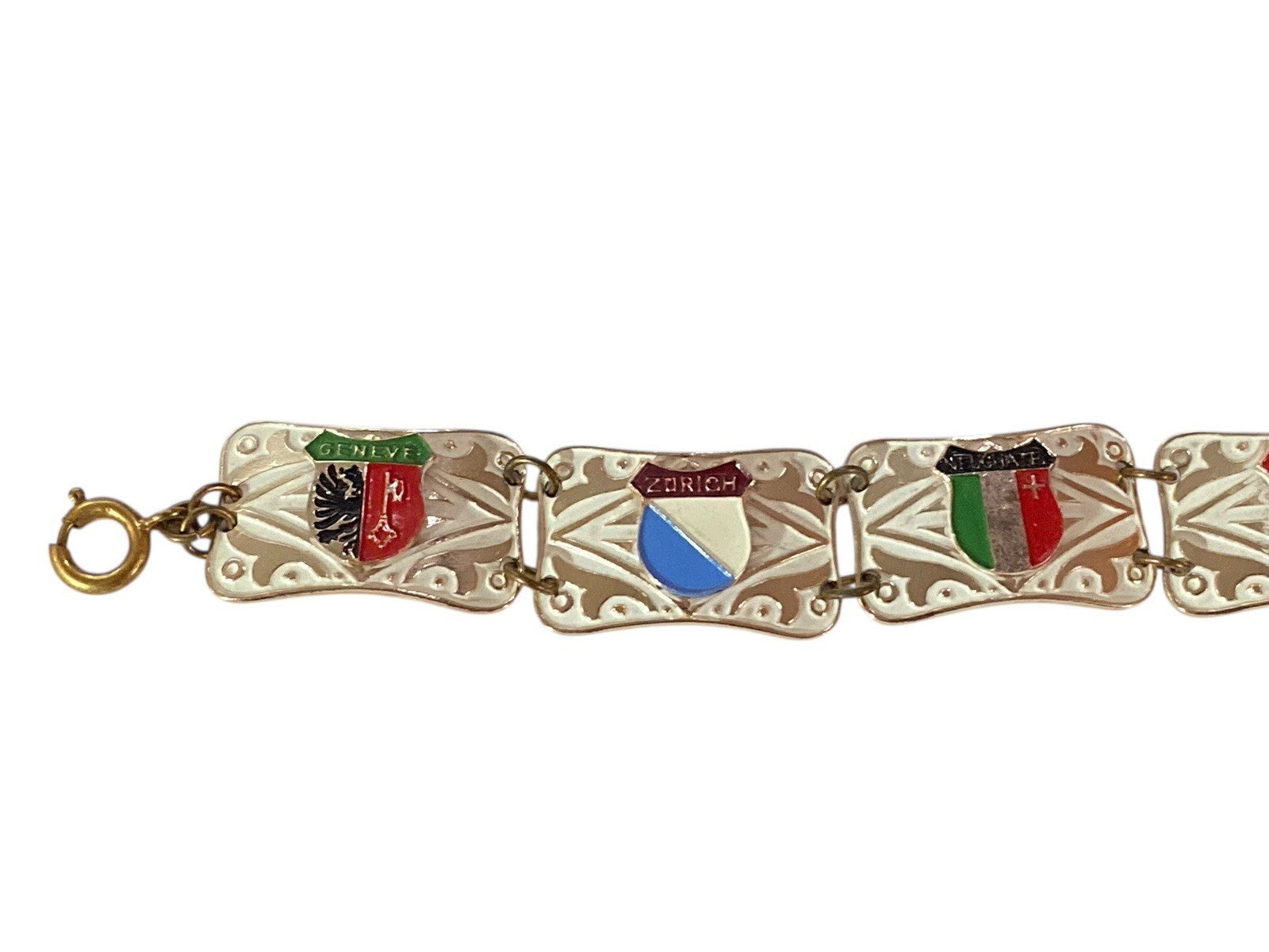 Lovely Vintage Swiss Switzerland Flags Panel Bracelet Travel Europe Tourist