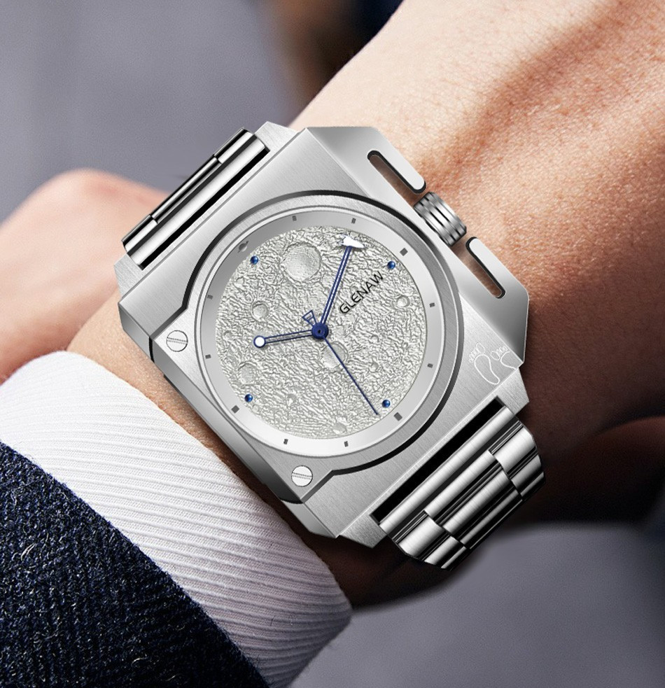 GLENAW Men’s Automatic mechanical watch moon surface dial luminous waterproof