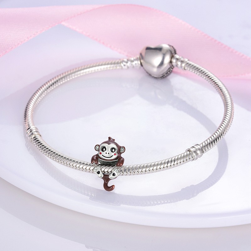 MULA European Enamel Small Monkey Charm Fit Women Bracelet 925 Sterling Silver