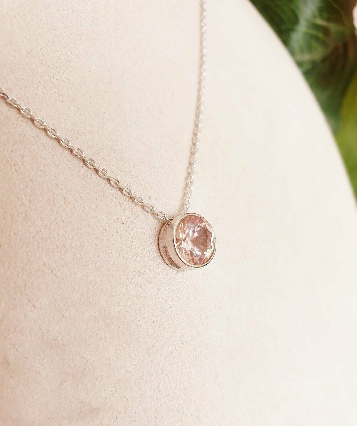 2 CT Solitaire Pink Sapphire Bezel Set Pendant With Free Chain 14K White Gold F