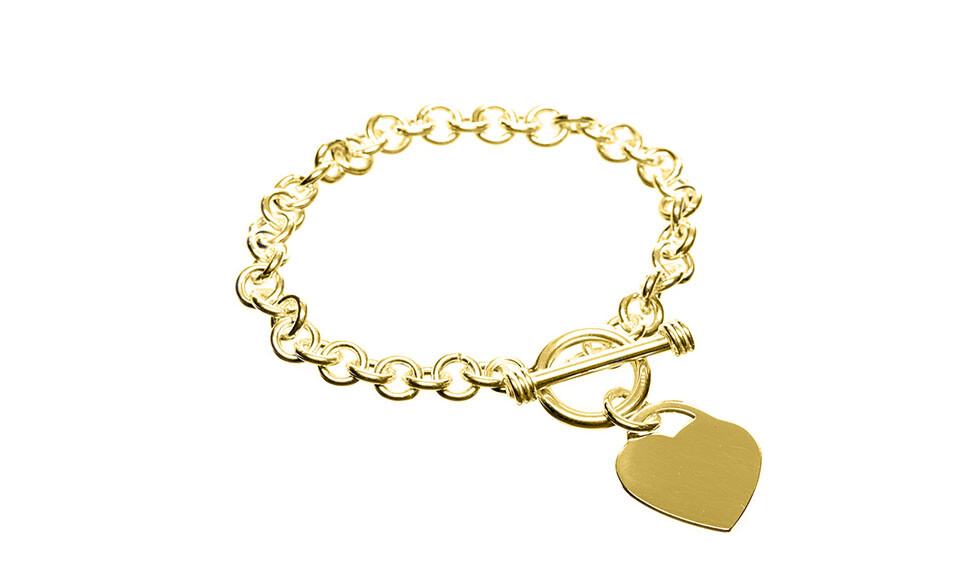 Verona Jewelers Womens Gold Plated Link Toggle Heart Charm Bracelet