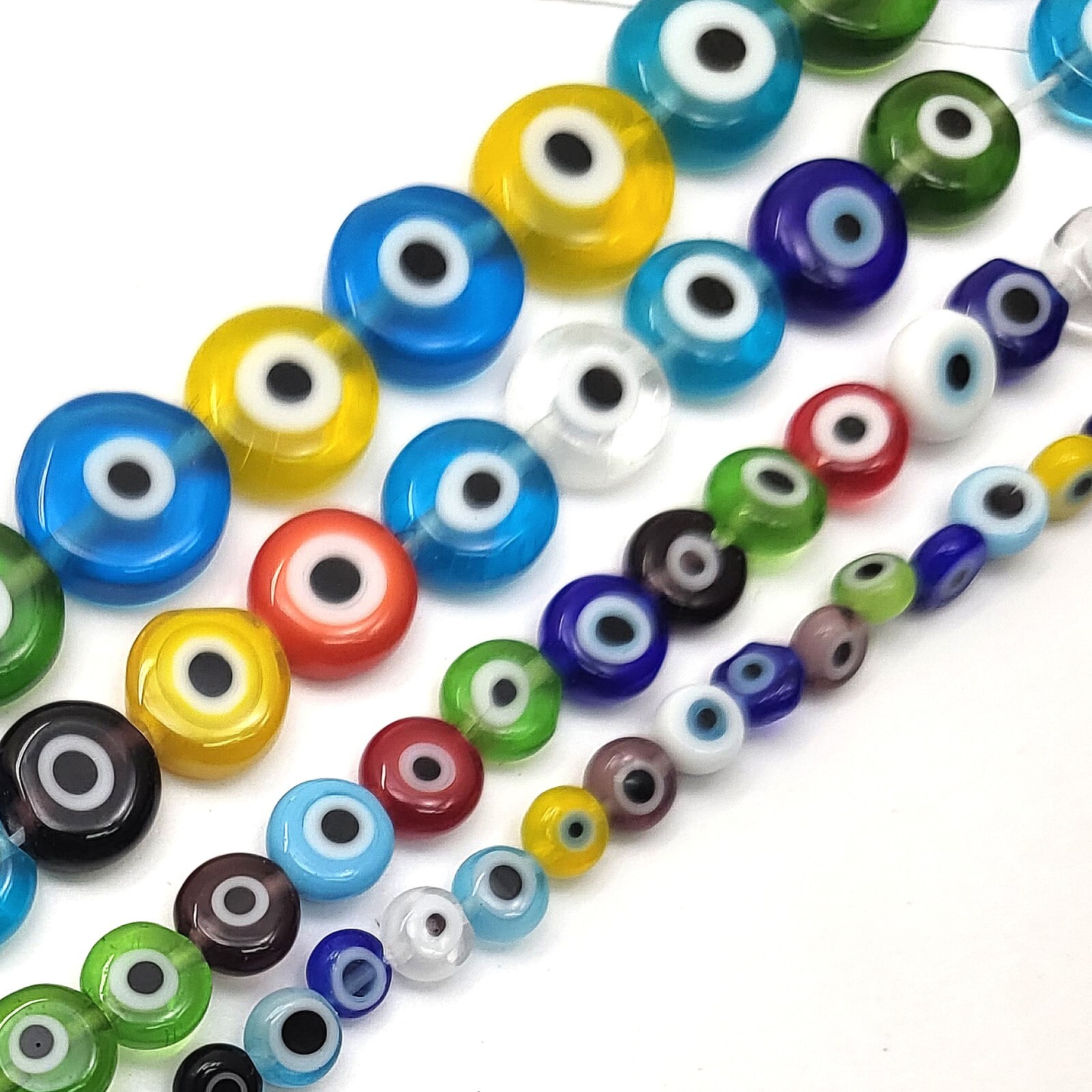Rainbow Evil Eye Glass Coin Disc Bead Flat Round Saucer 4mm 6 8mm 10 12mm 15″