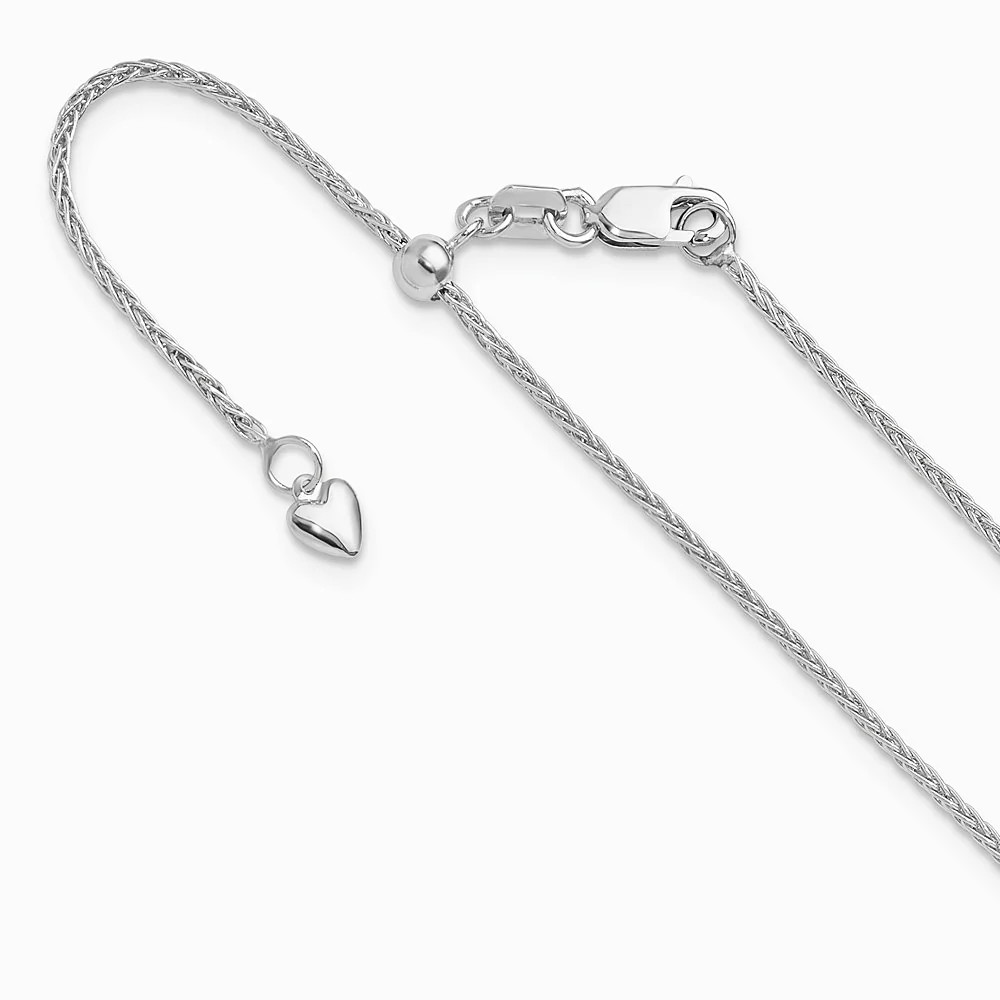 14K White Gold Adjustable 1.4mm Wheat Chain Necklace 22″-30″