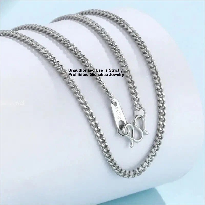 Pure Platinum 950 Chain Lucky 1.8mm 2mm Curb Link Necklace 17-18inch