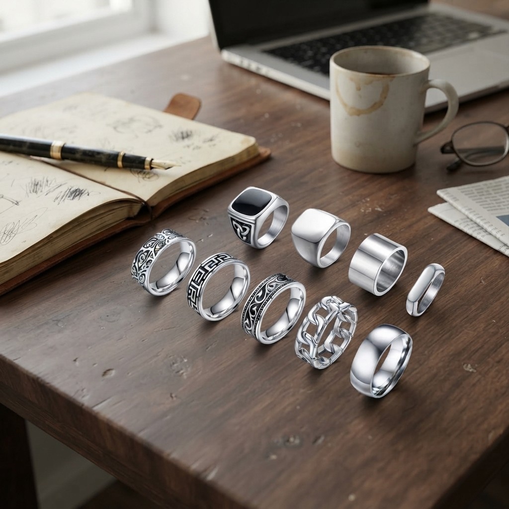 Luxurious 10-Piece Stainless Steel Signet & Pinky Ring Set for Men (Sizes 7-13)