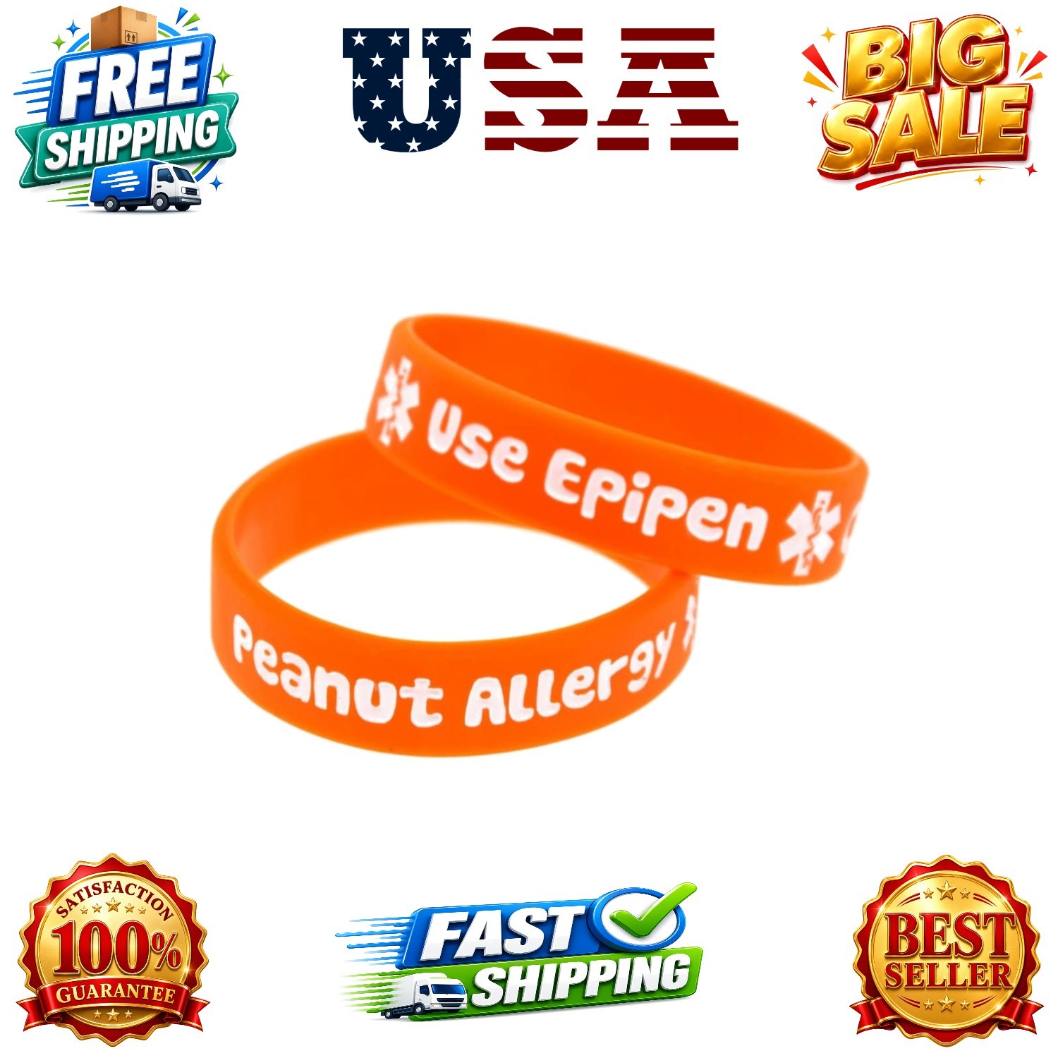 Blue Silicone Rubber Medical Awareness Alert Bracelet