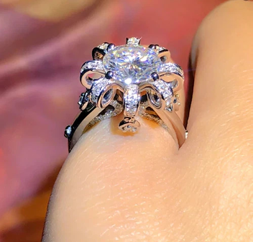 New 3Ct Lab Created Diamond Women’s Engagement Ring 14K White Gold Plated Silver