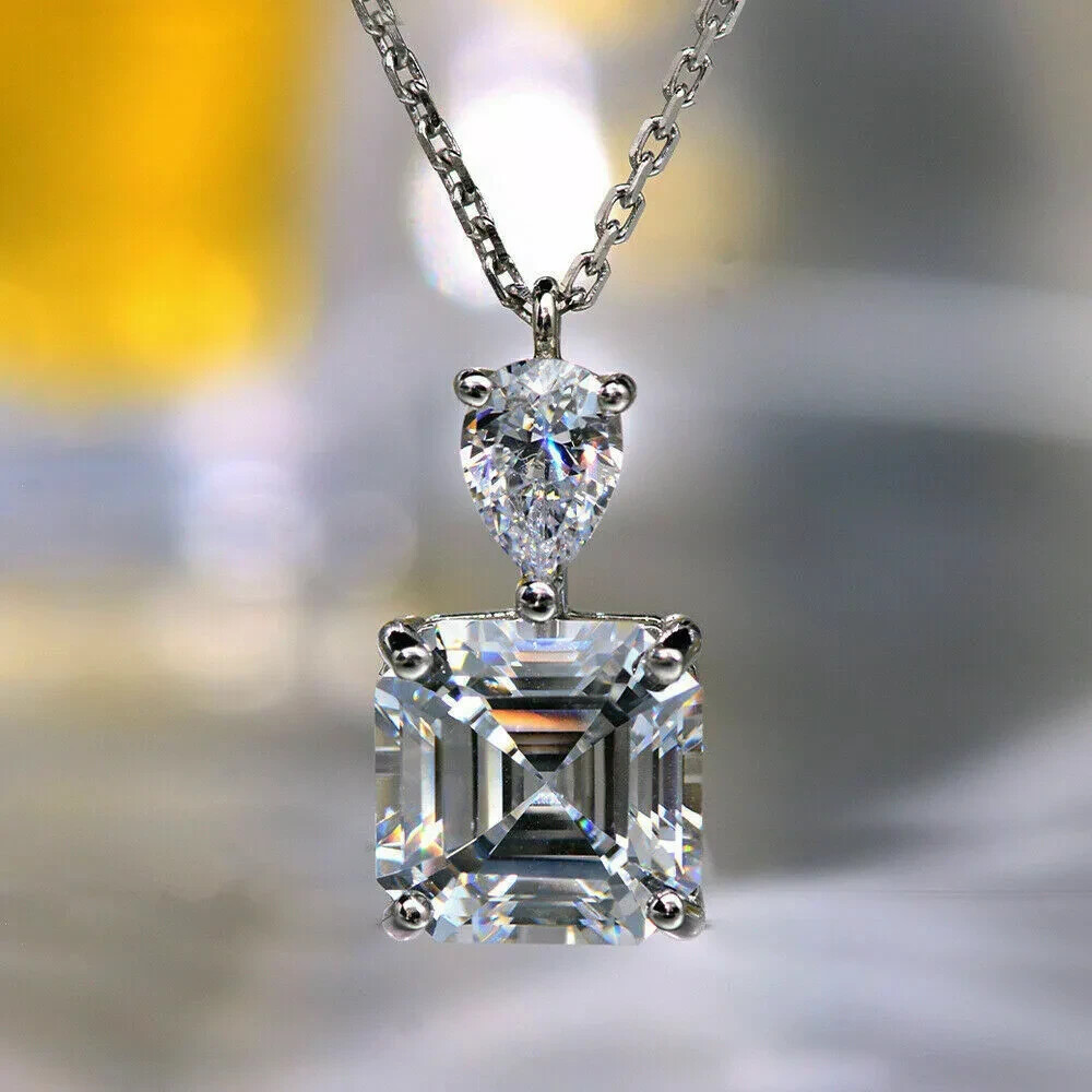 3Ct Lab Created Diamond Solitaire Pendant 14K White Gold Finish Free Chain