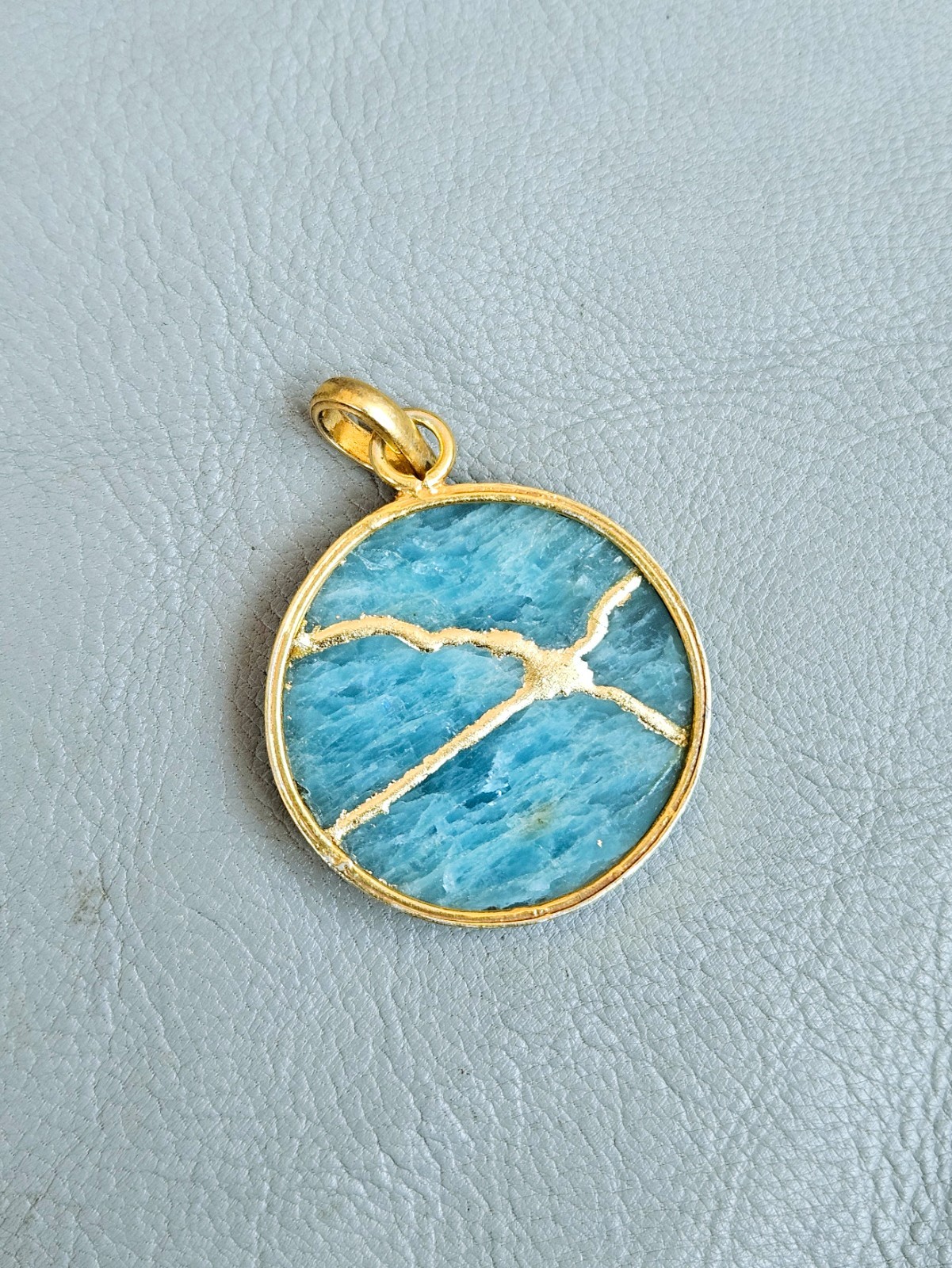 AQUAMARINE NECKLACE KINTSUGI Initial Necklace Gold Engraved Gold Plated Chain