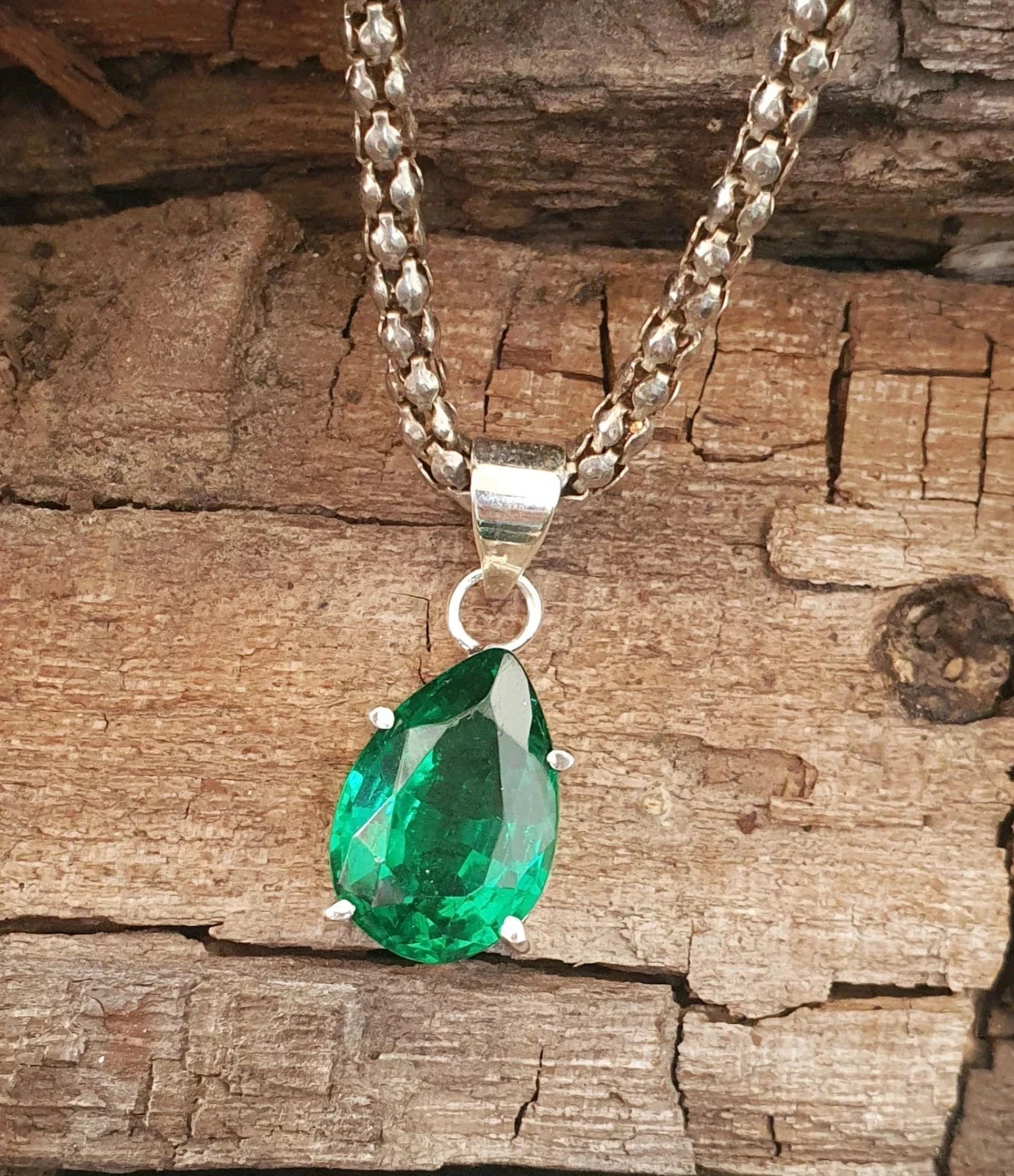 19.20Ct Natural Emerald 925 Silver Pear Cut Pendant Gorgeous Gemstone with chain