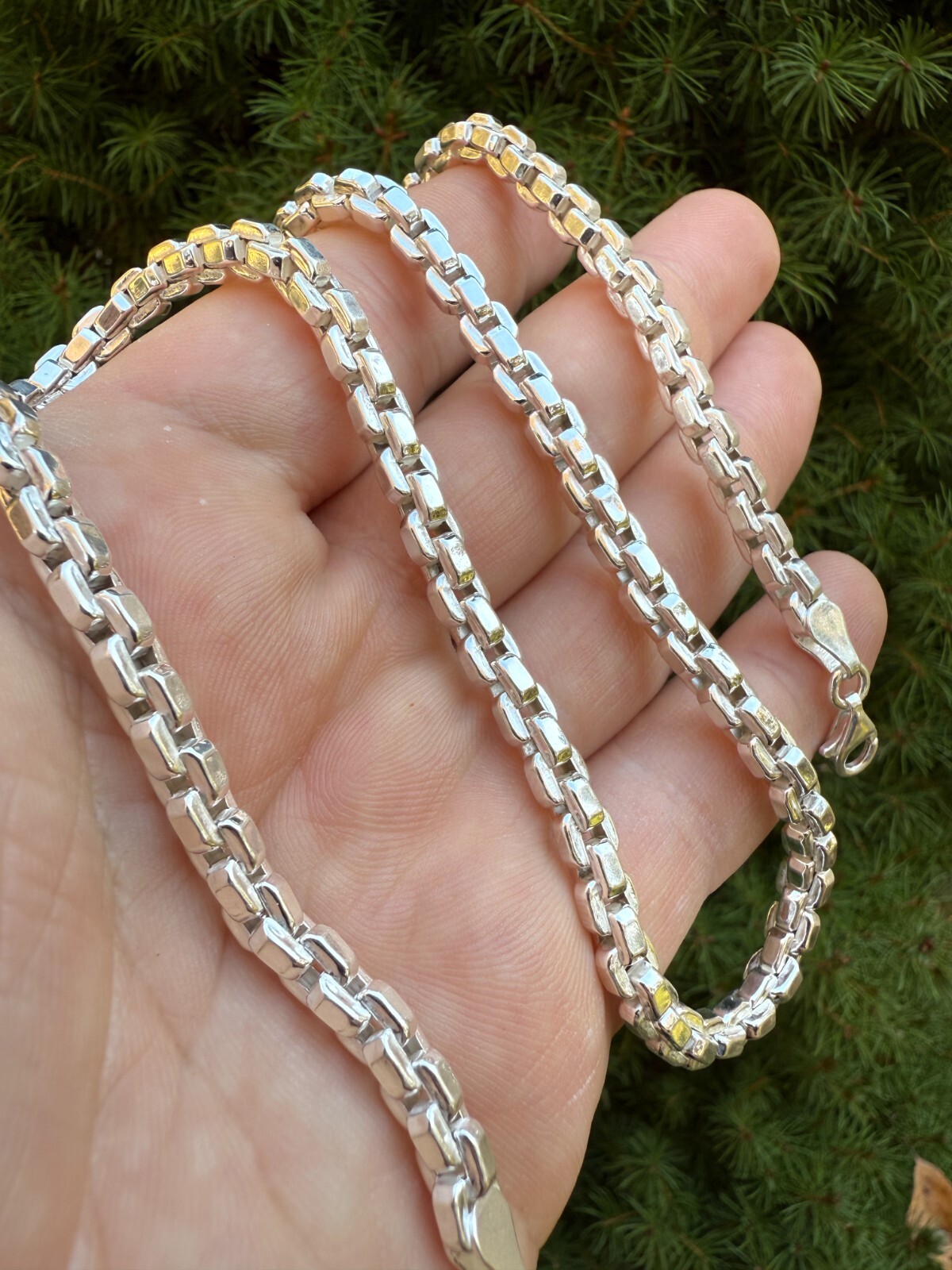 Real 925 Sterling Silver 5mm Men’s Puff Box Rolo Hermes Link Chain Necklace