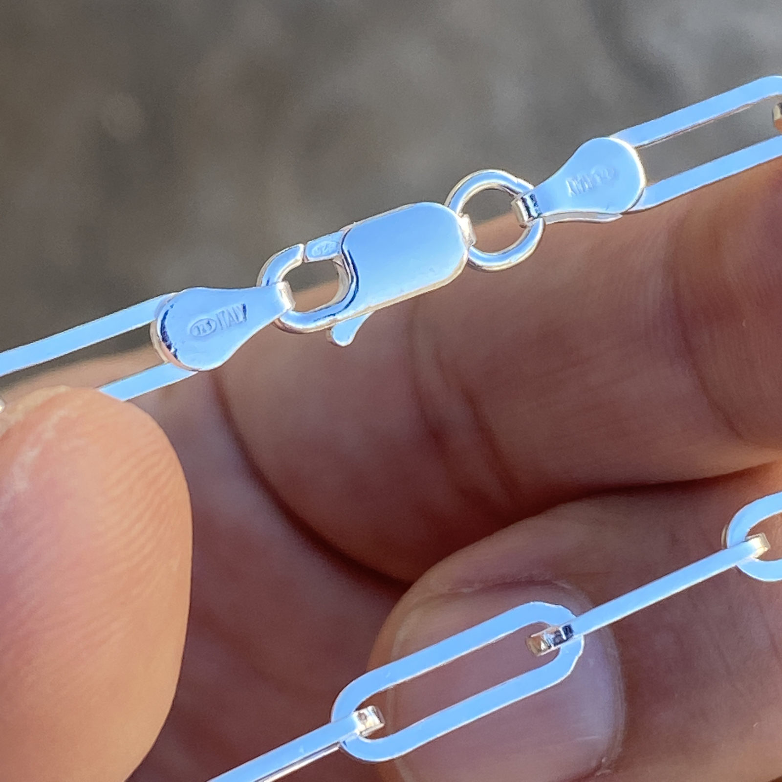 Real 925 Silver Paper Clip Rolo Paperclip Chain Bracelet Italy 4MM 6.5-7.5″ inch