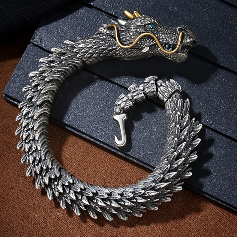 Bangle Dragon Antique Silver 7.13-9.5 in Men Fashion Jewelry Gift T123